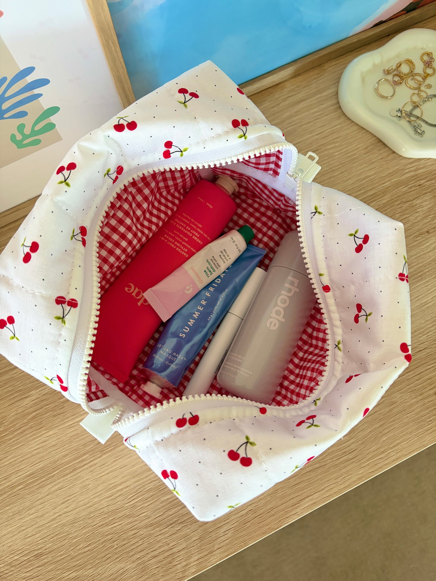 Cherry Red Large Makeup Bag
