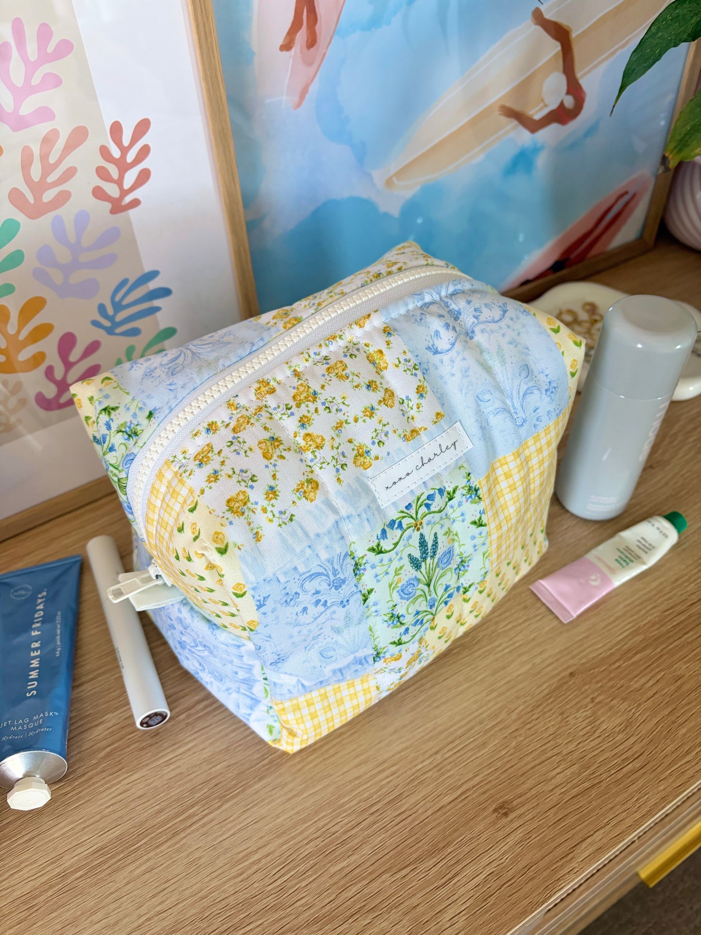 Green Patchwork Large Makeup Bag