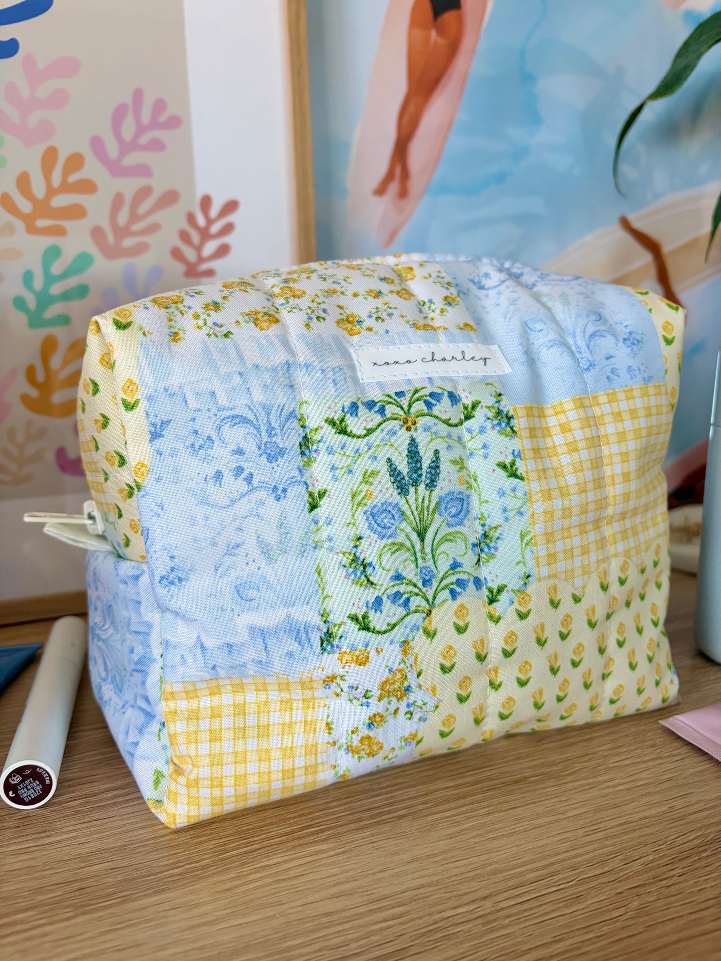 Green Patchwork Large Makeup Bag