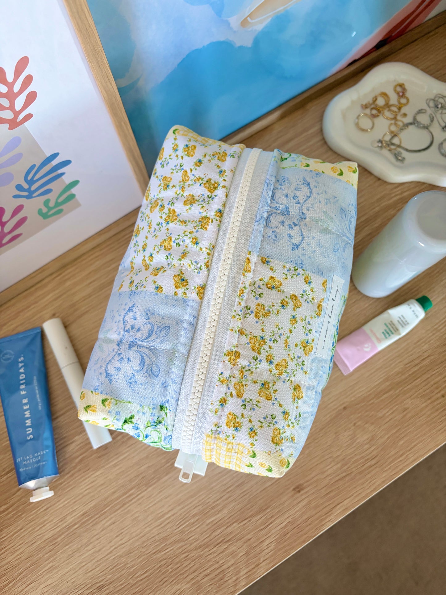 Green Patchwork Large Makeup Bag