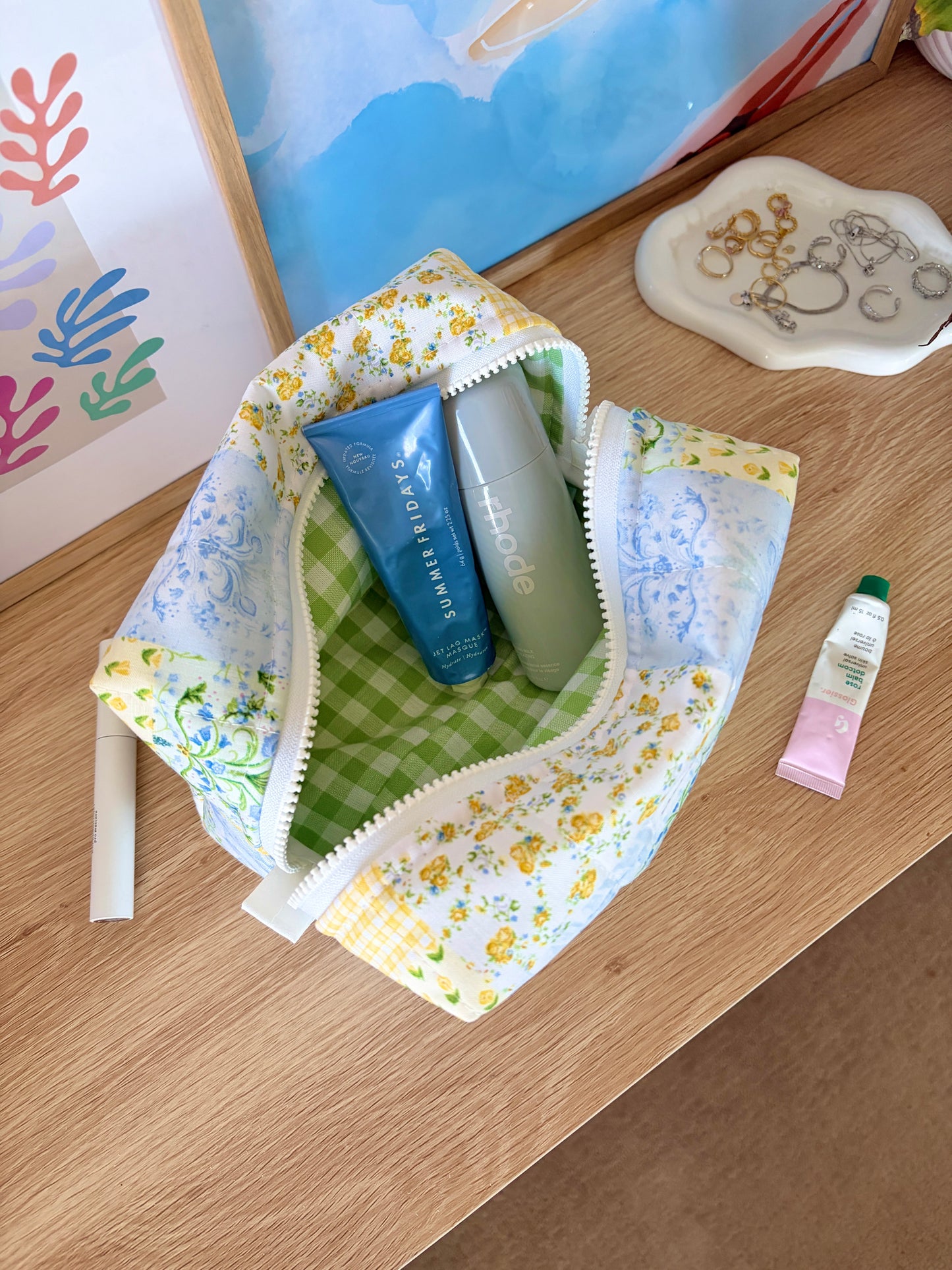 Green Patchwork Large Makeup Bag