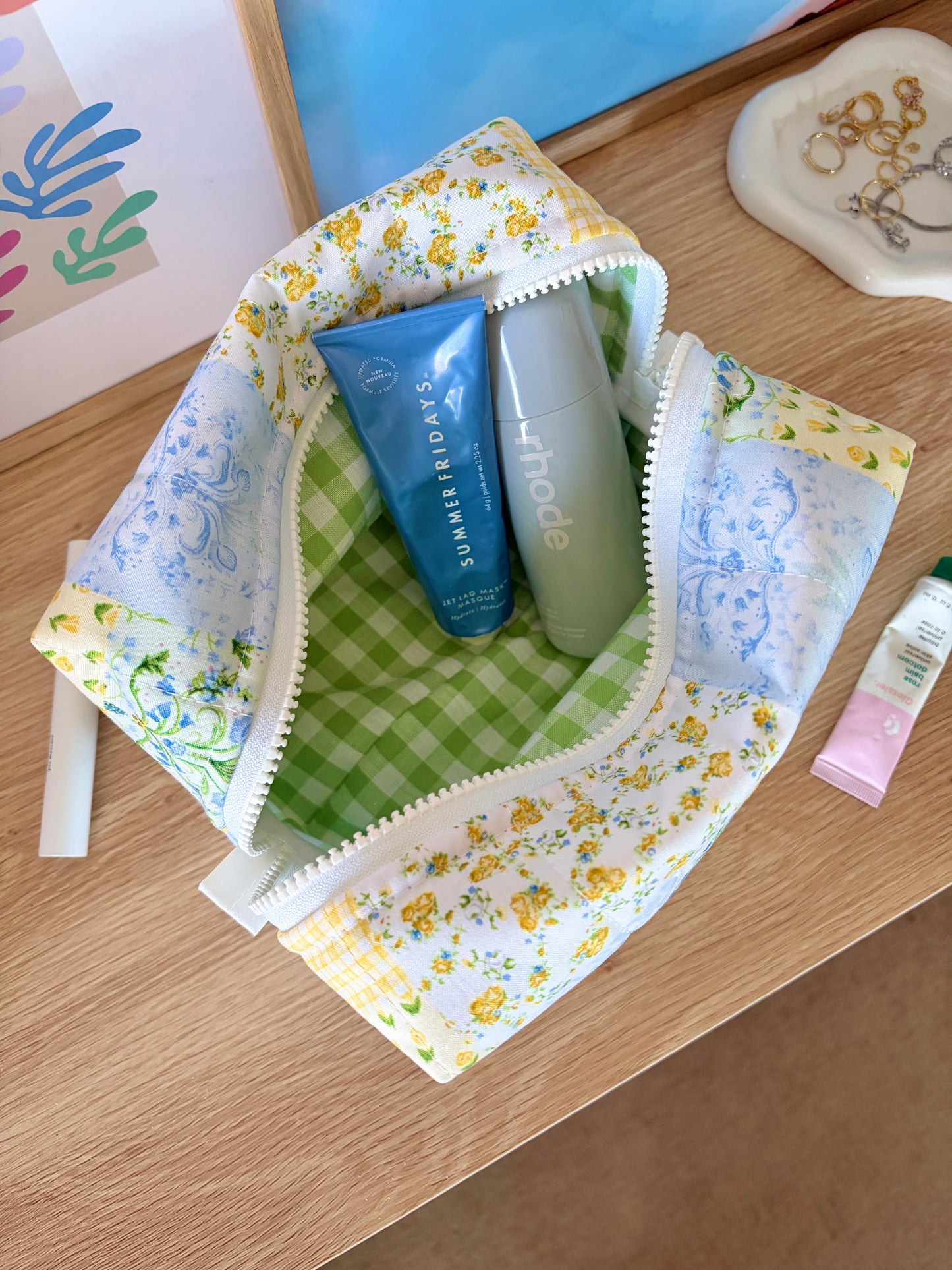 Green Patchwork Large Makeup Bag