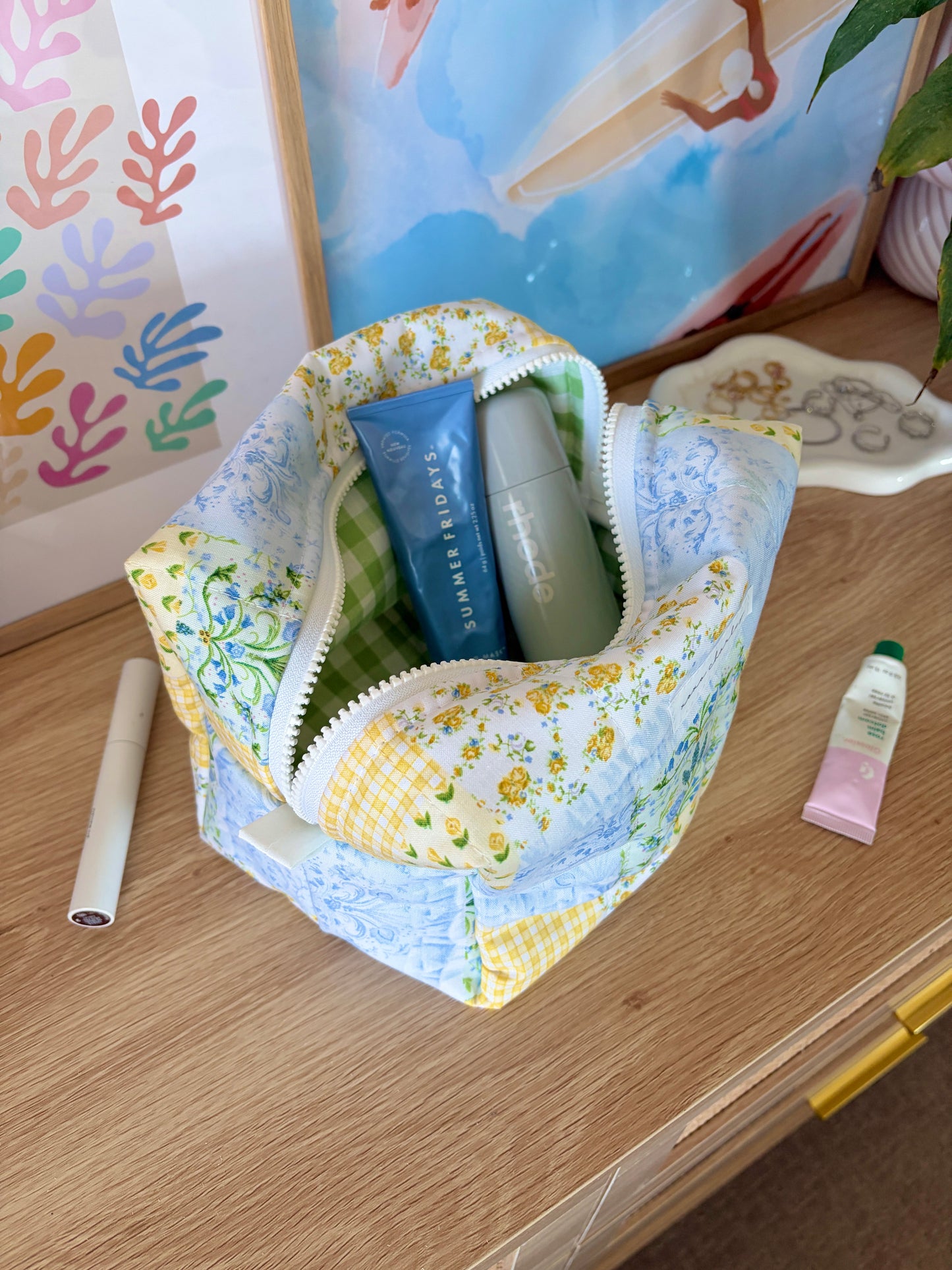 Green Patchwork Large Makeup Bag