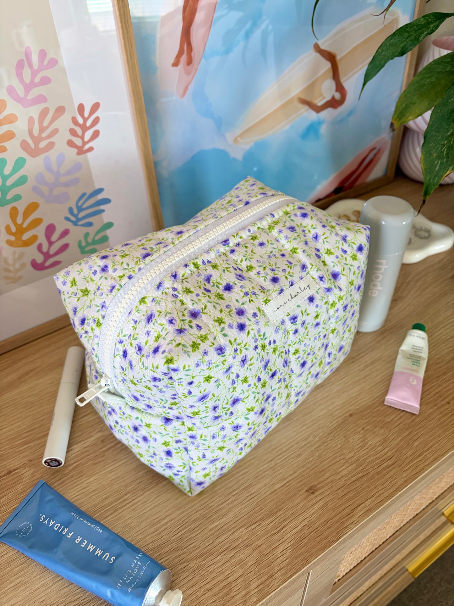 Purple Floral Large Makeup Bag