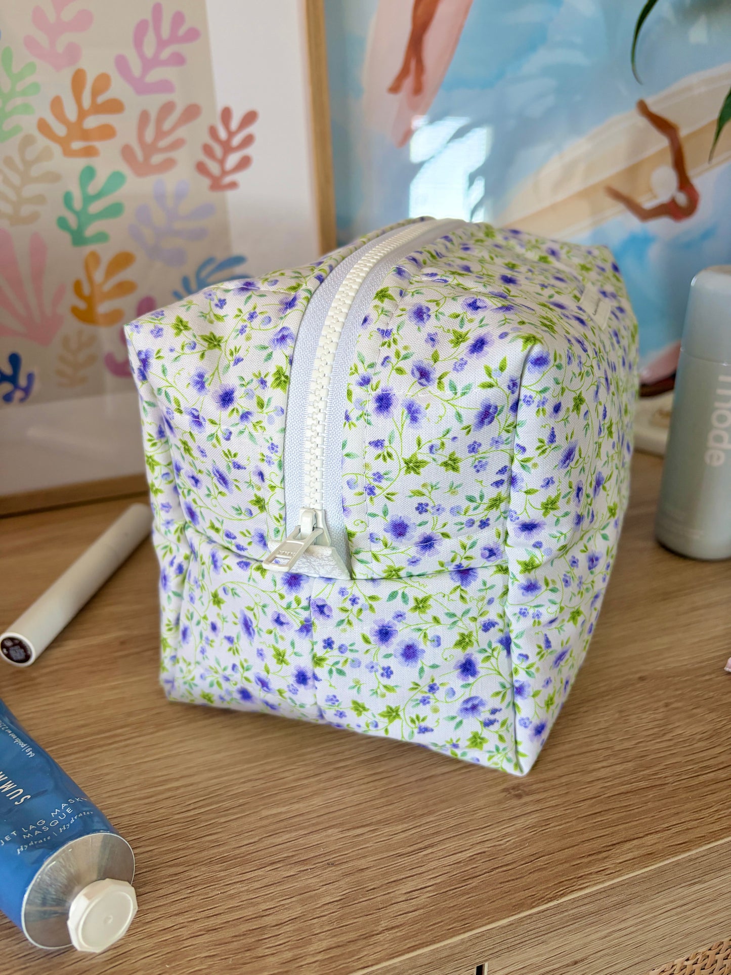 Purple Floral Large Makeup Bag
