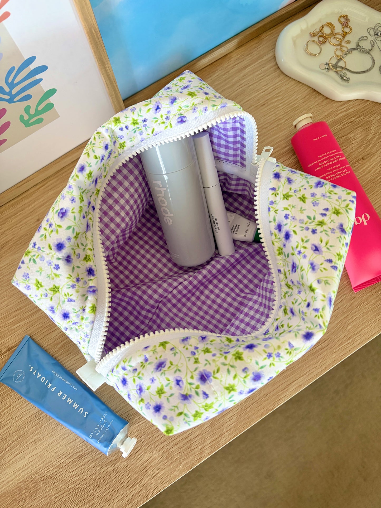 Purple Floral Large Makeup Bag