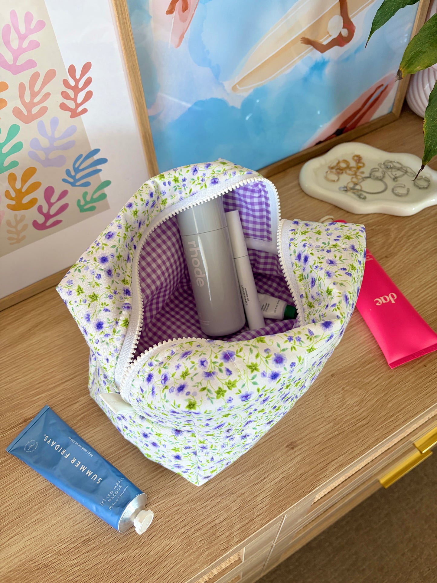 Purple Floral Large Makeup Bag