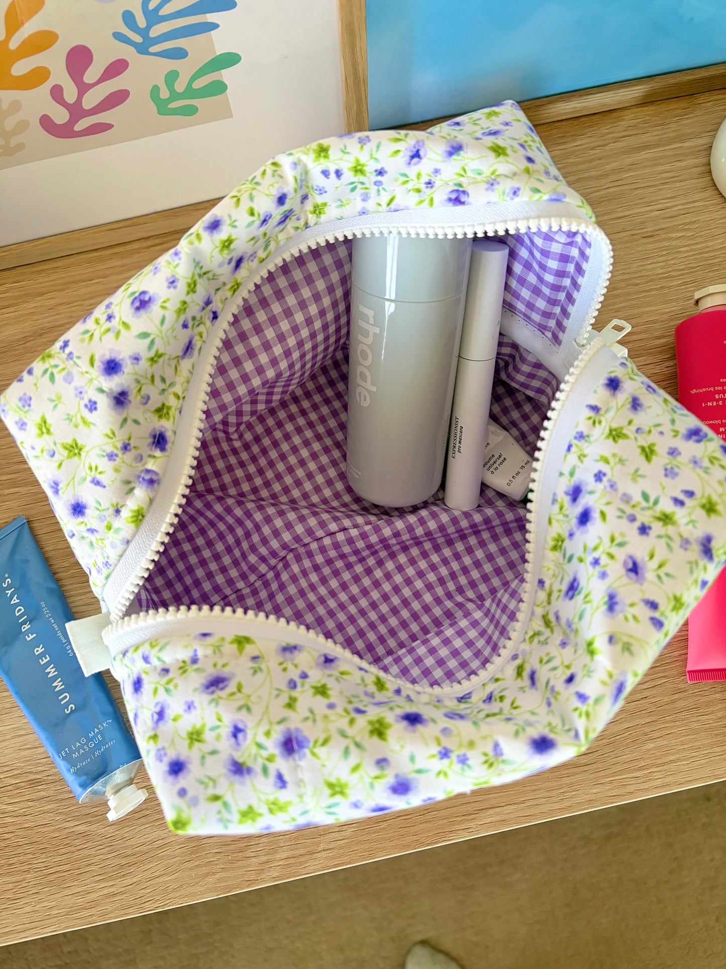 Purple Floral Large Makeup Bag