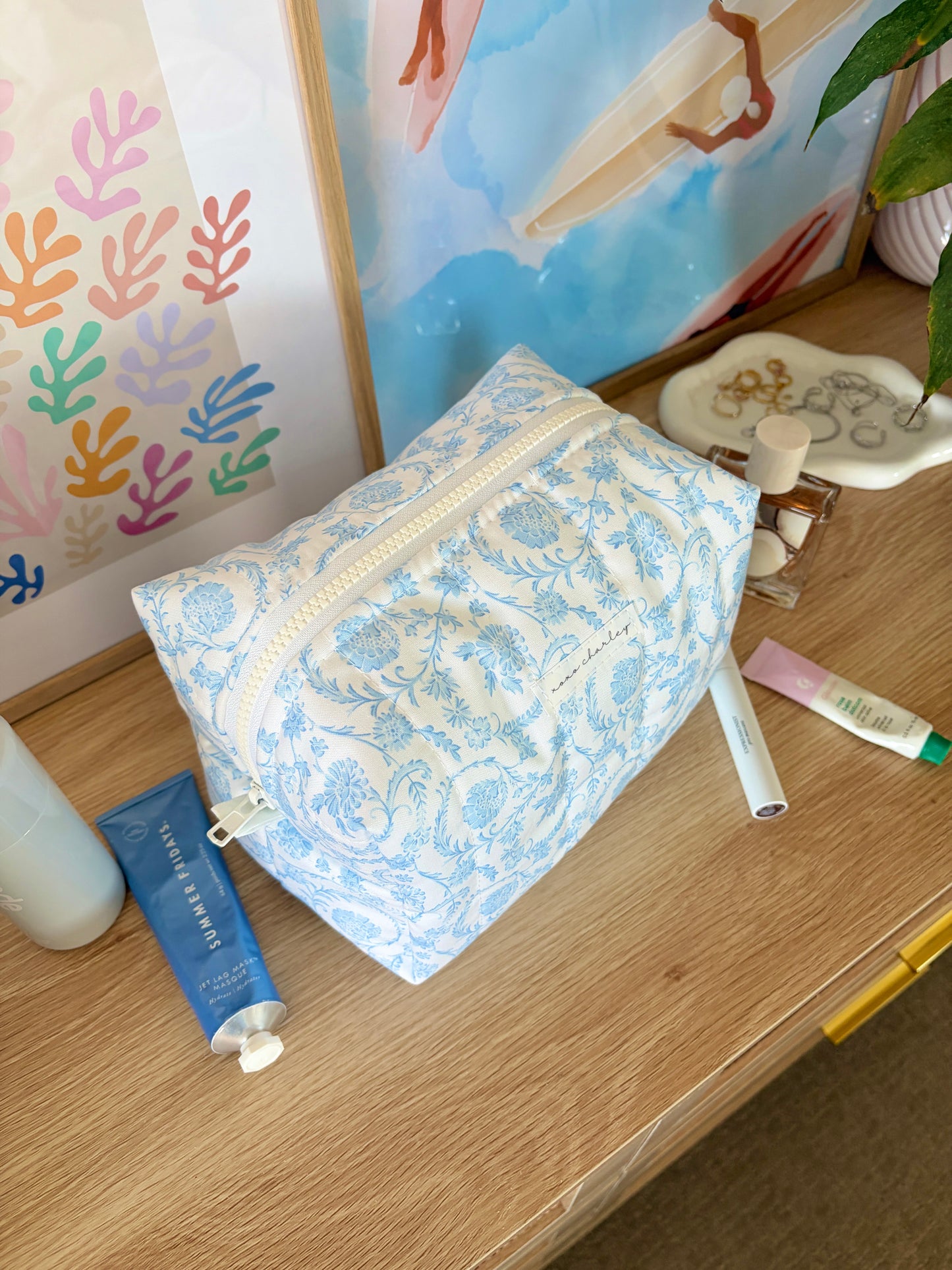 Vintage Blue Large Makeup Bag