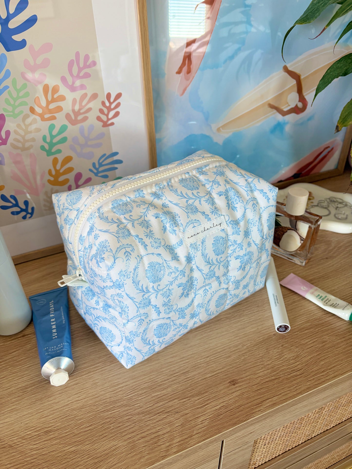 Vintage Blue Large Makeup Bag