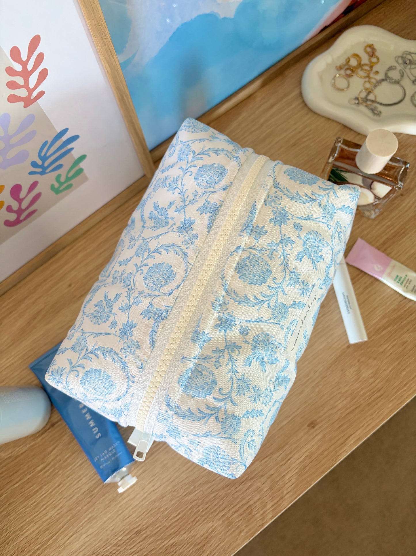 Vintage Blue Large Makeup Bag