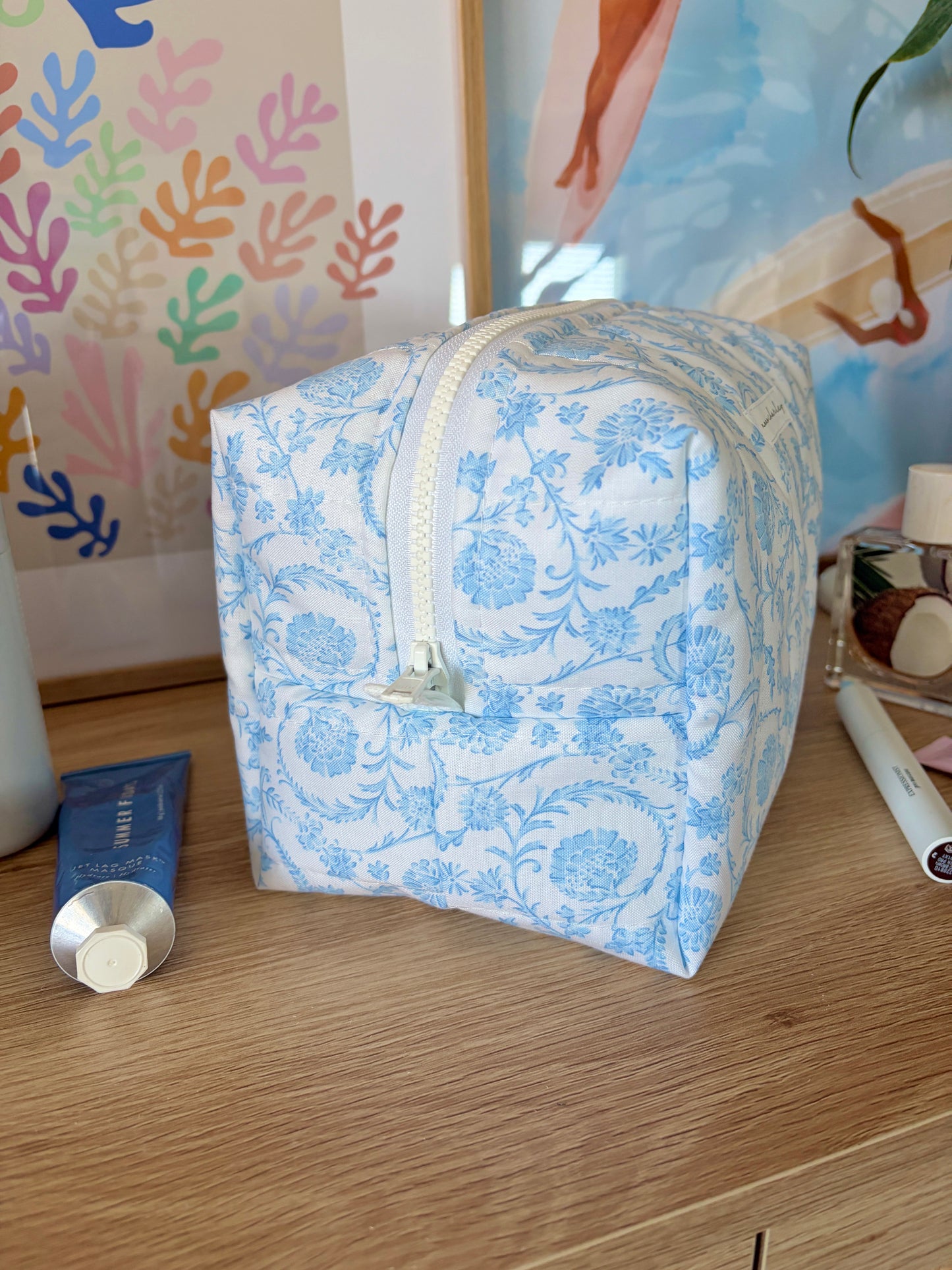 Vintage Blue Large Makeup Bag