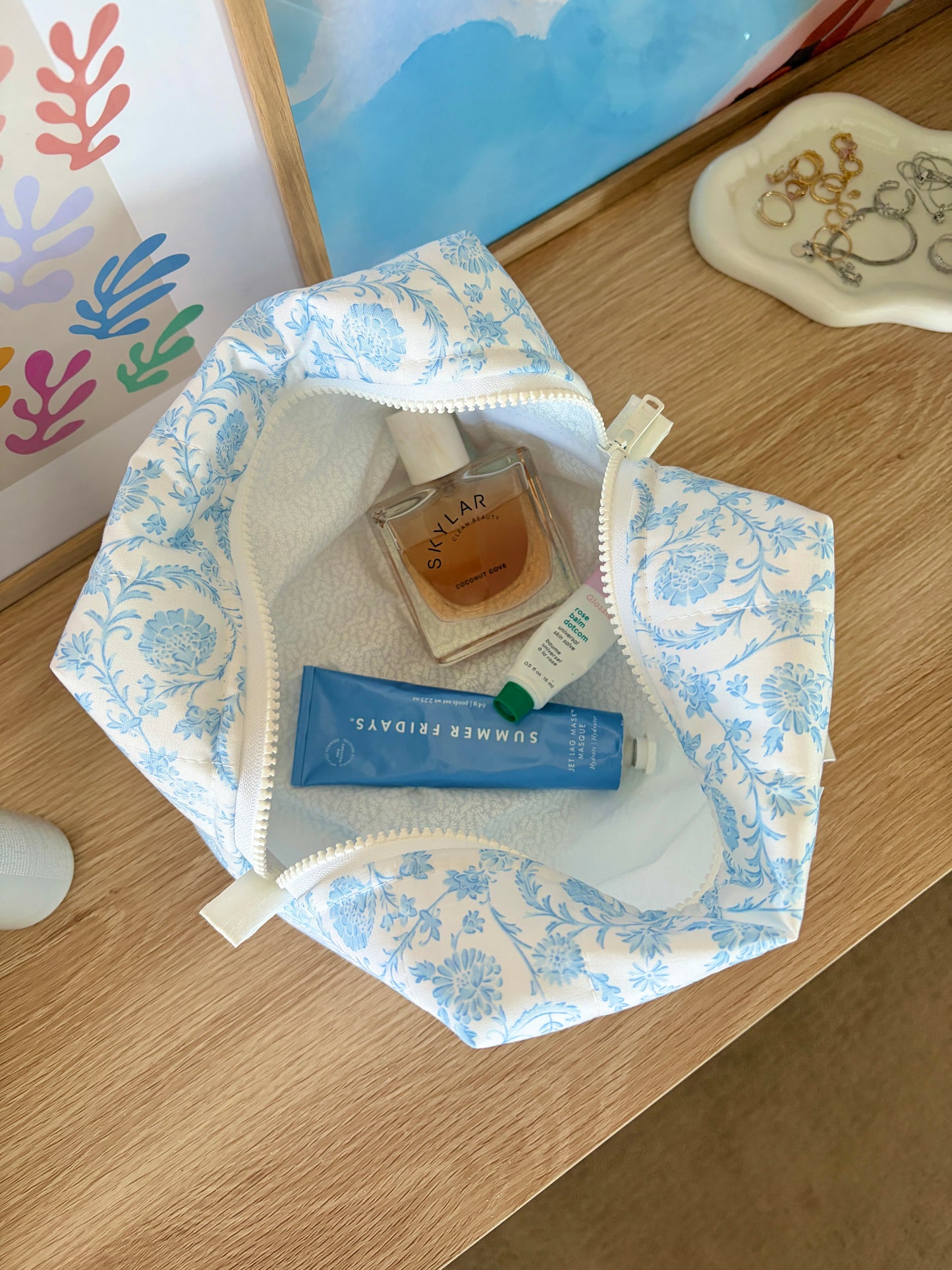 Vintage Blue Large Makeup Bag