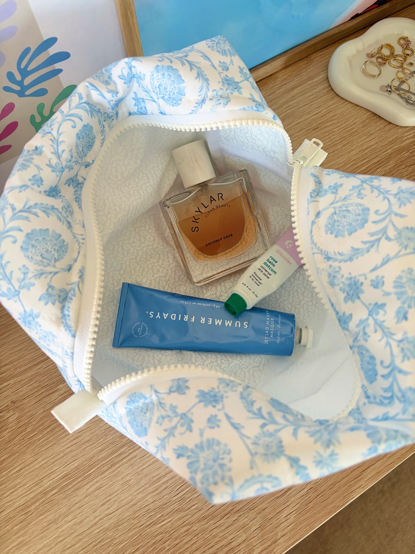 Vintage Blue Large Makeup Bag
