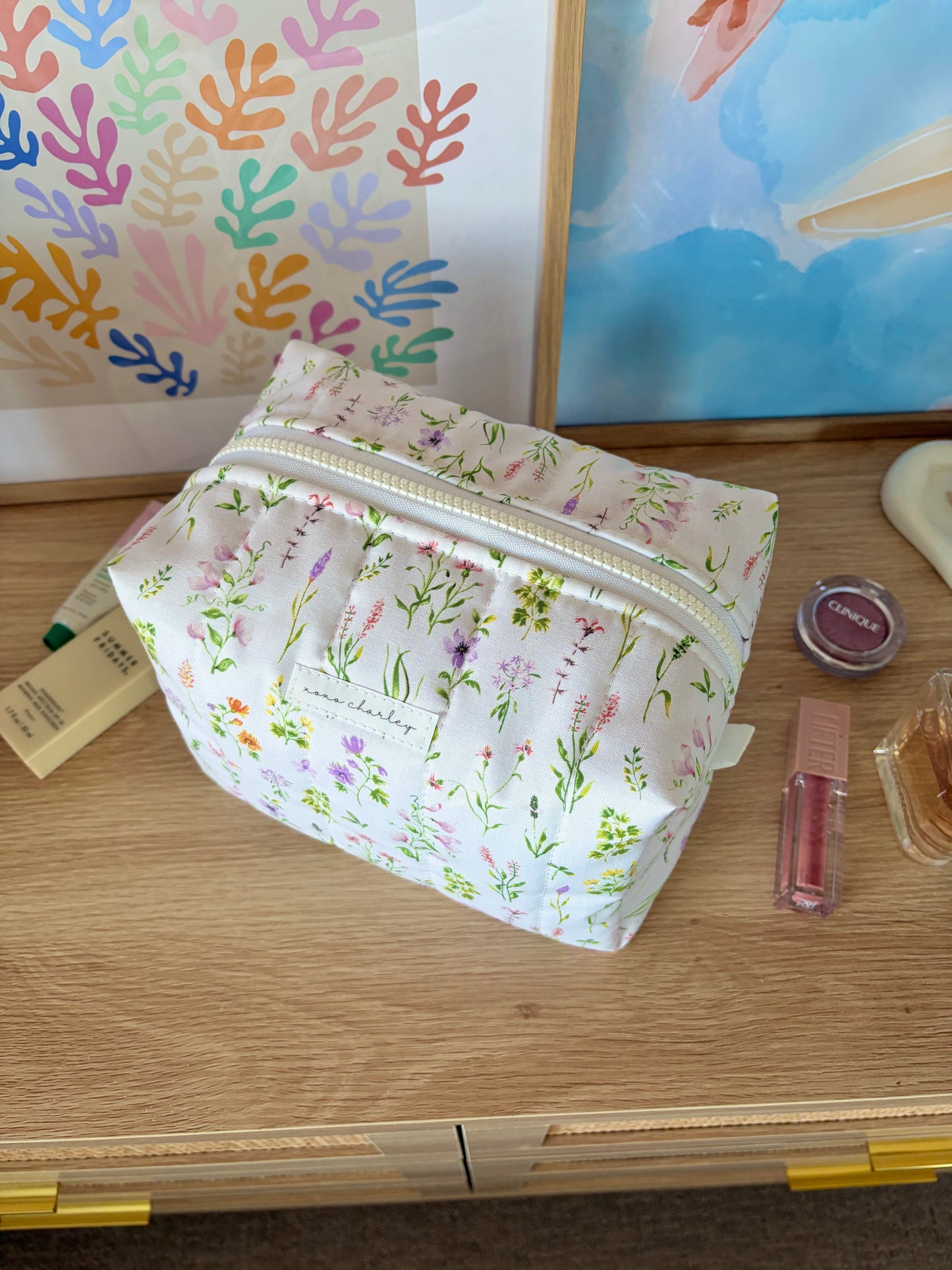 Purple Wildflower Large Makeup Bag