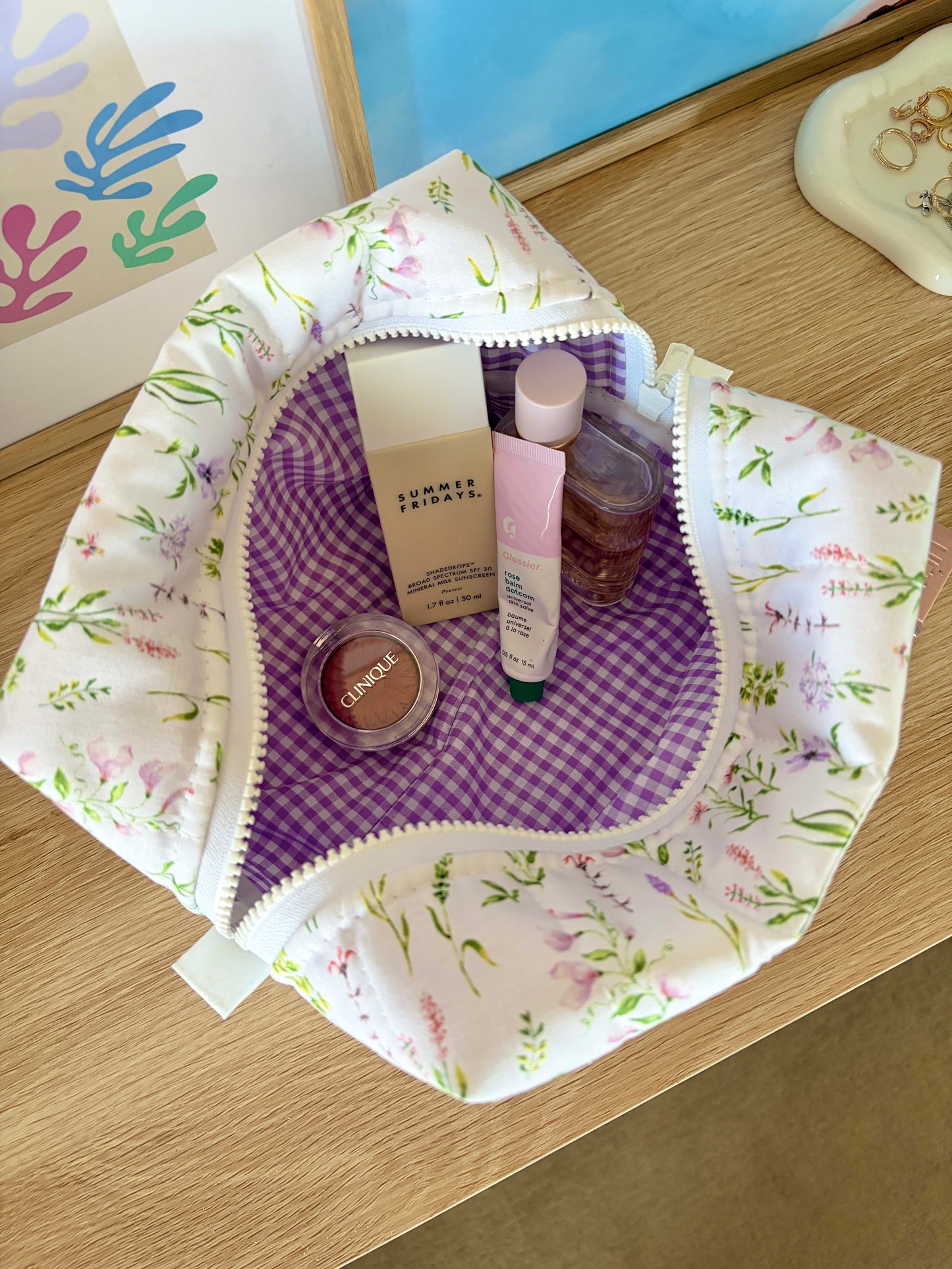 Purple Wildflower Large Makeup Bag