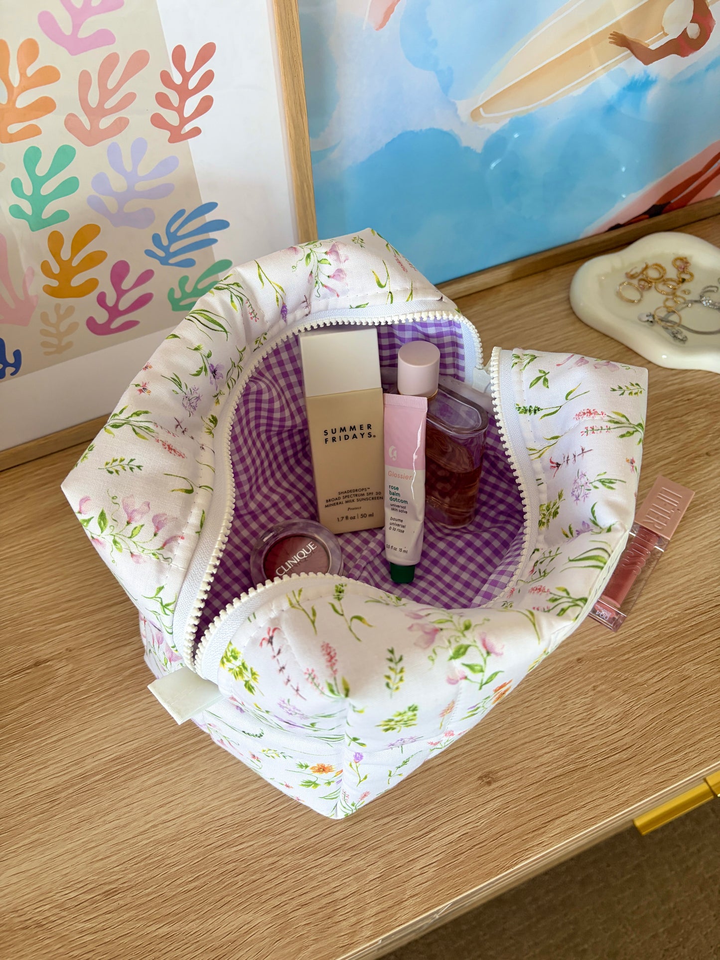 Purple Wildflower Large Makeup Bag