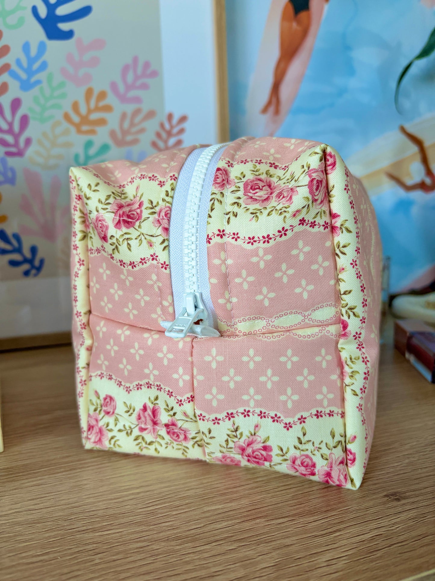 Pink & Yellow Floral Large Makeup Bag