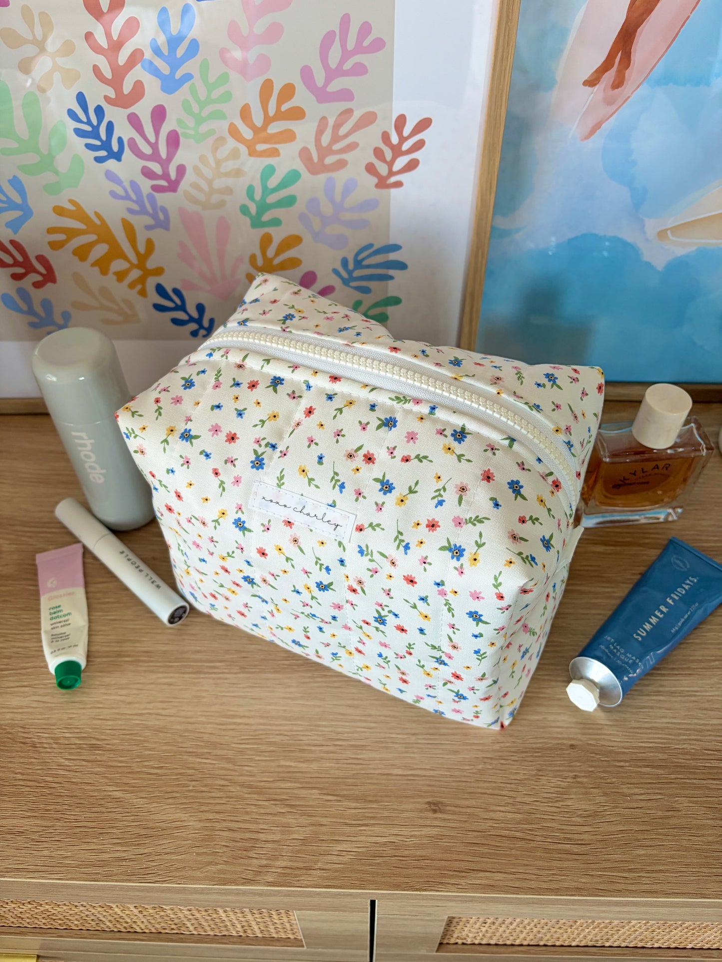 Mini Colorful Flowers Large Makeup Bag