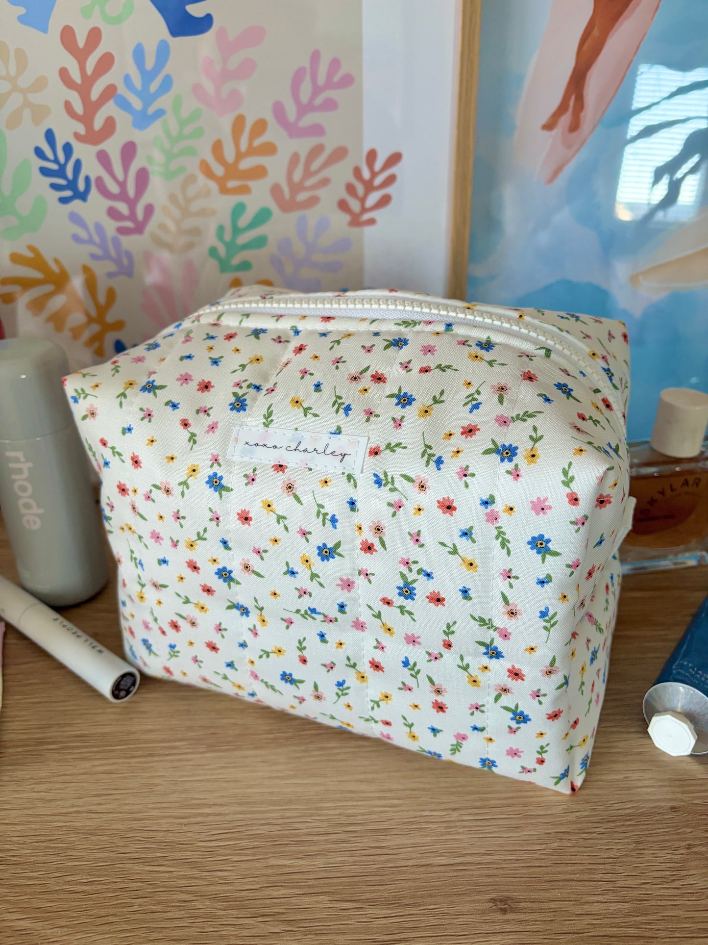 Mini Colorful Flowers Large Makeup Bag
