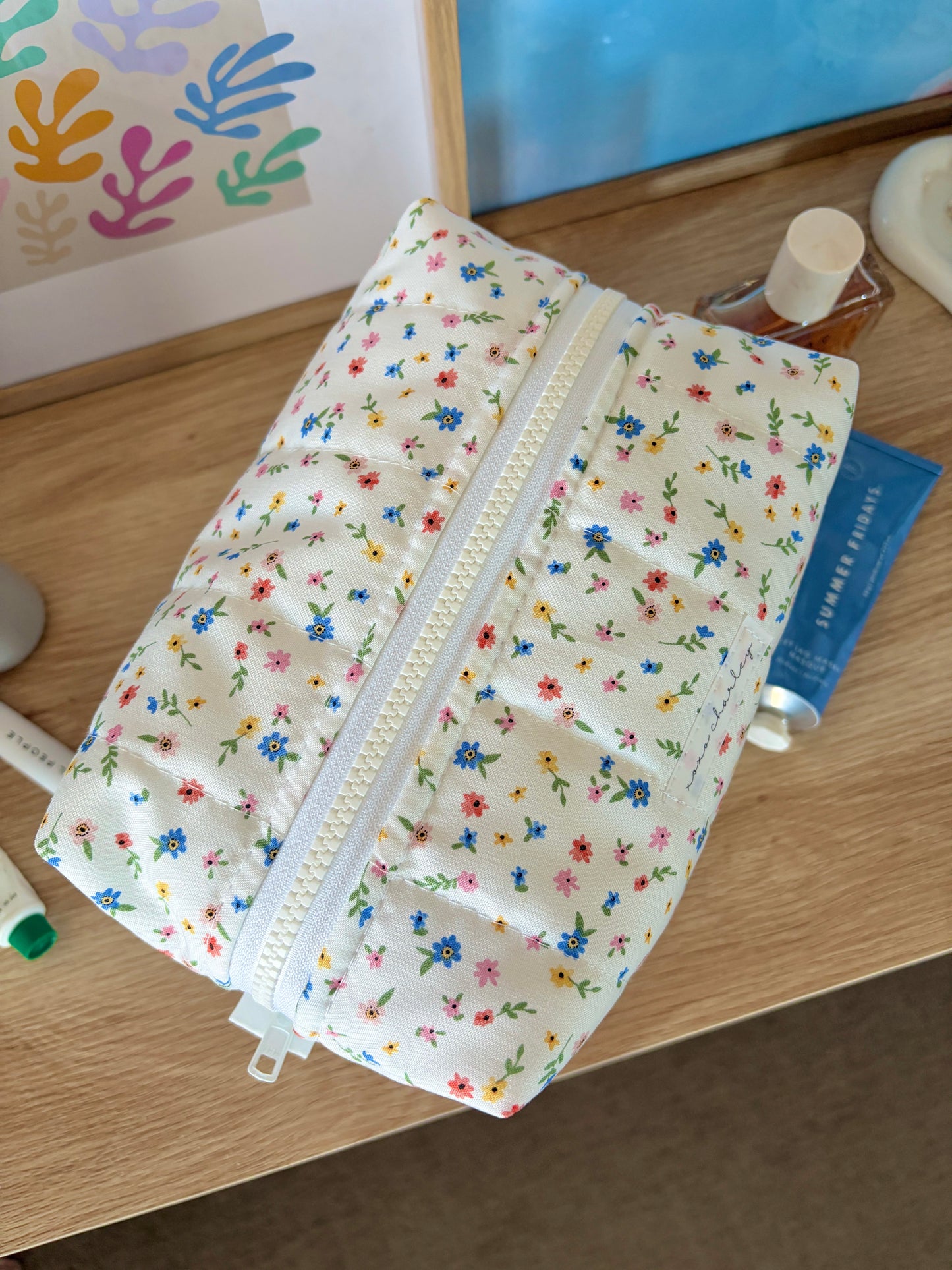 Mini Colorful Flowers Large Makeup Bag
