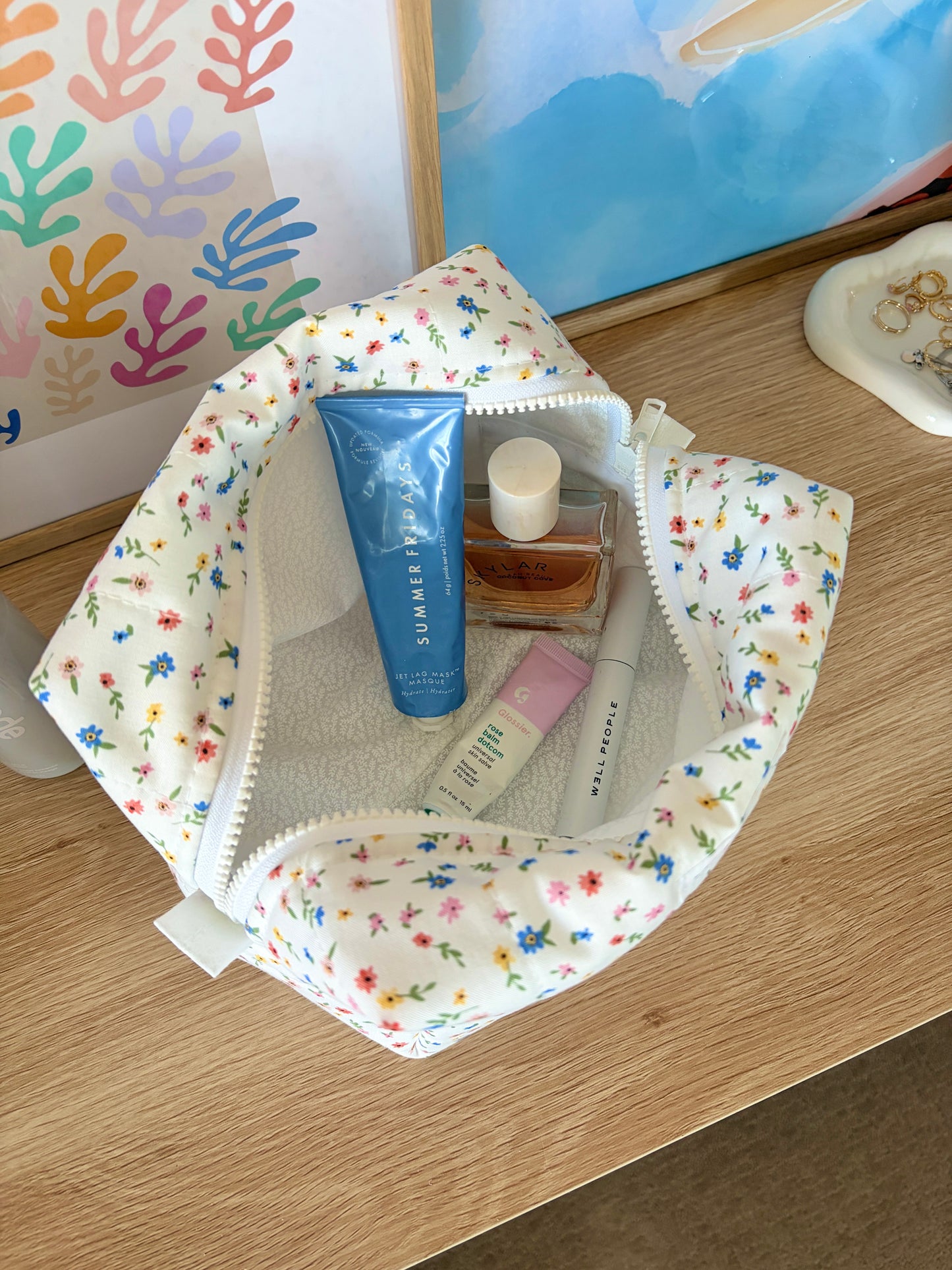 Mini Colorful Flowers Large Makeup Bag