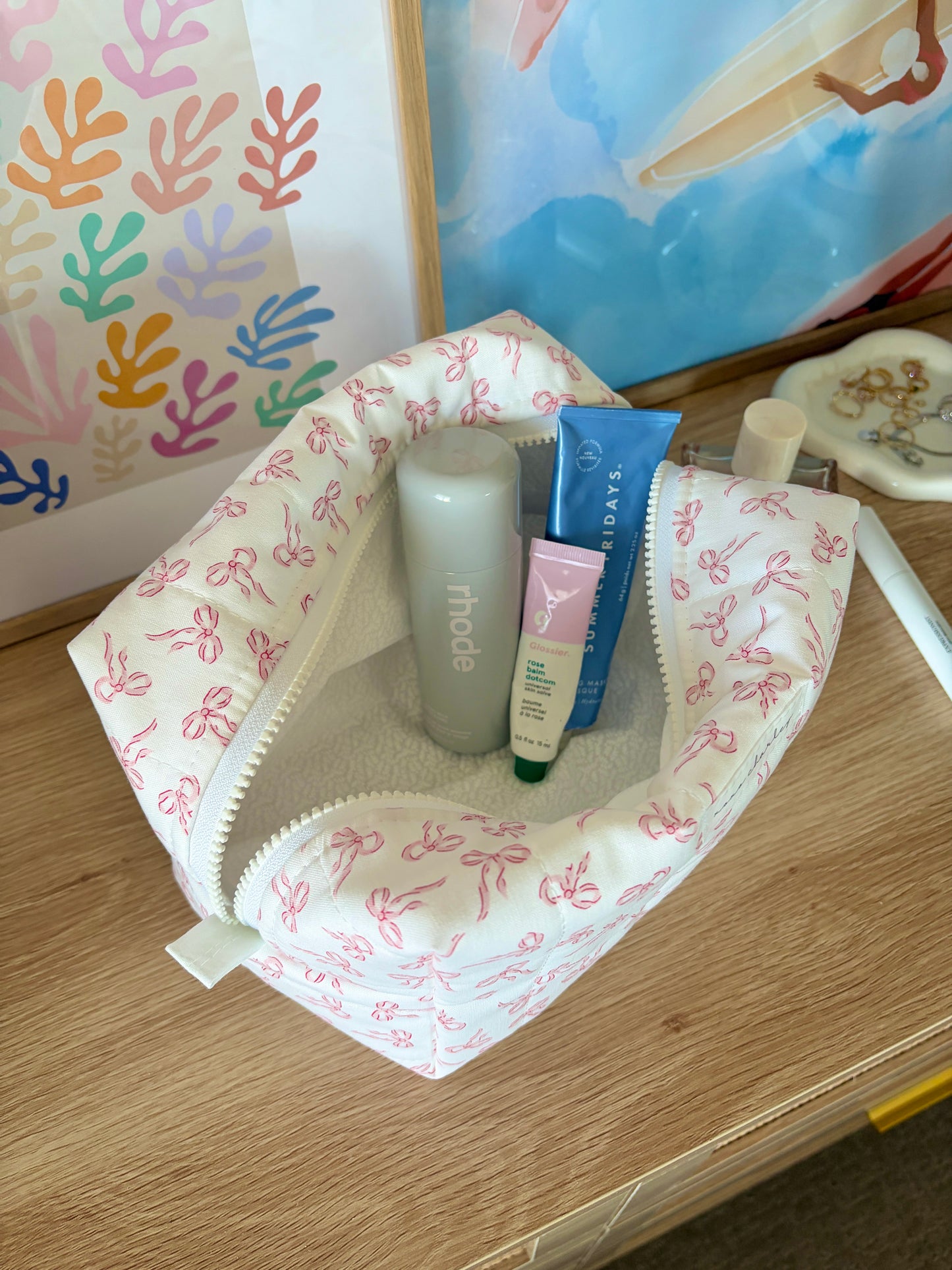 Mini Pink Bows Large Makeup Bag