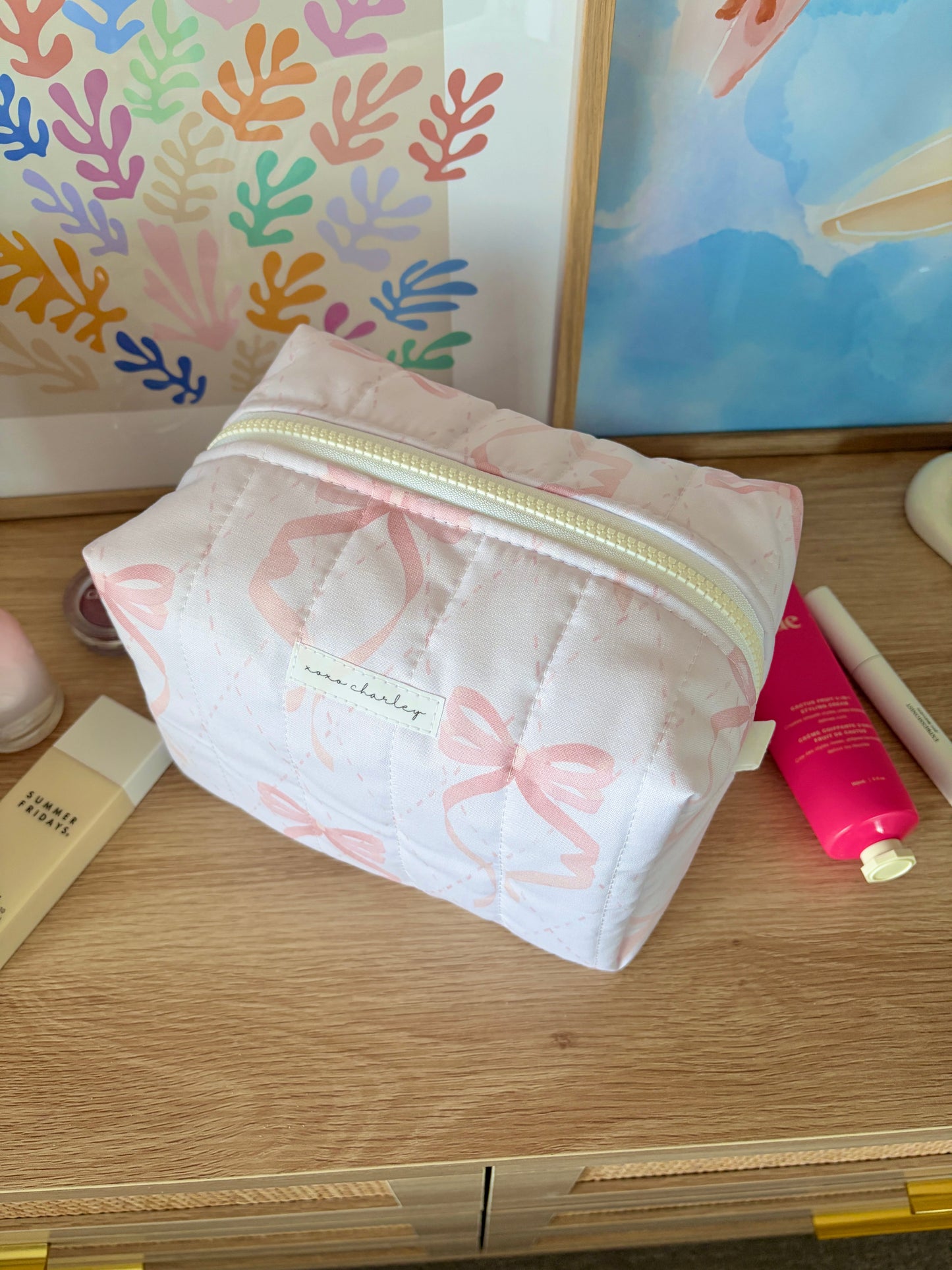Large Pink Bow Large Makeup Bag