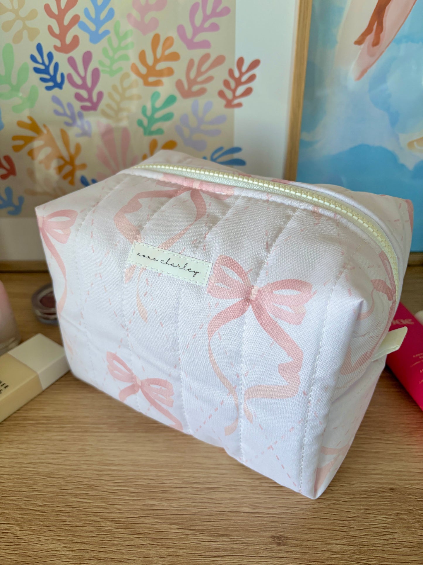 Large Pink Bow Large Makeup Bag