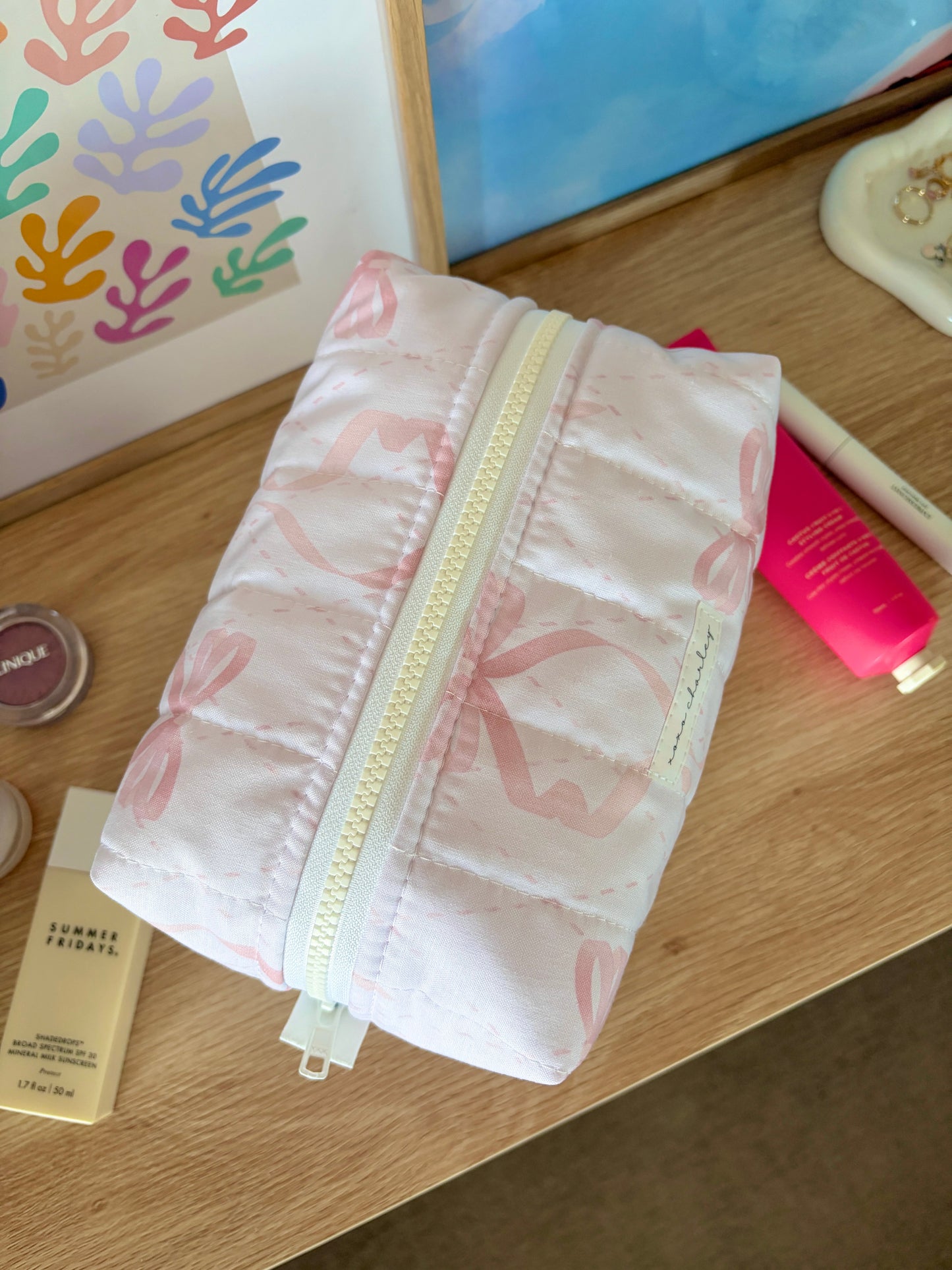 Large Pink Bow Large Makeup Bag