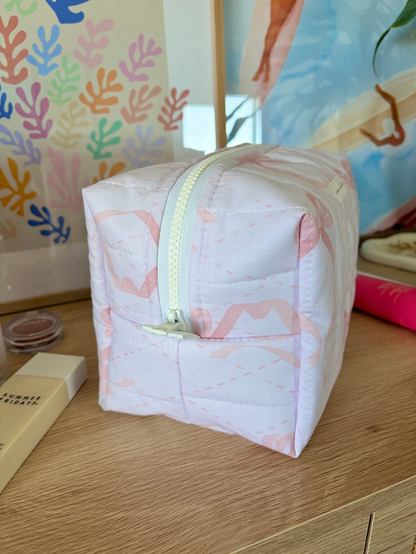 Large Pink Bow Large Makeup Bag