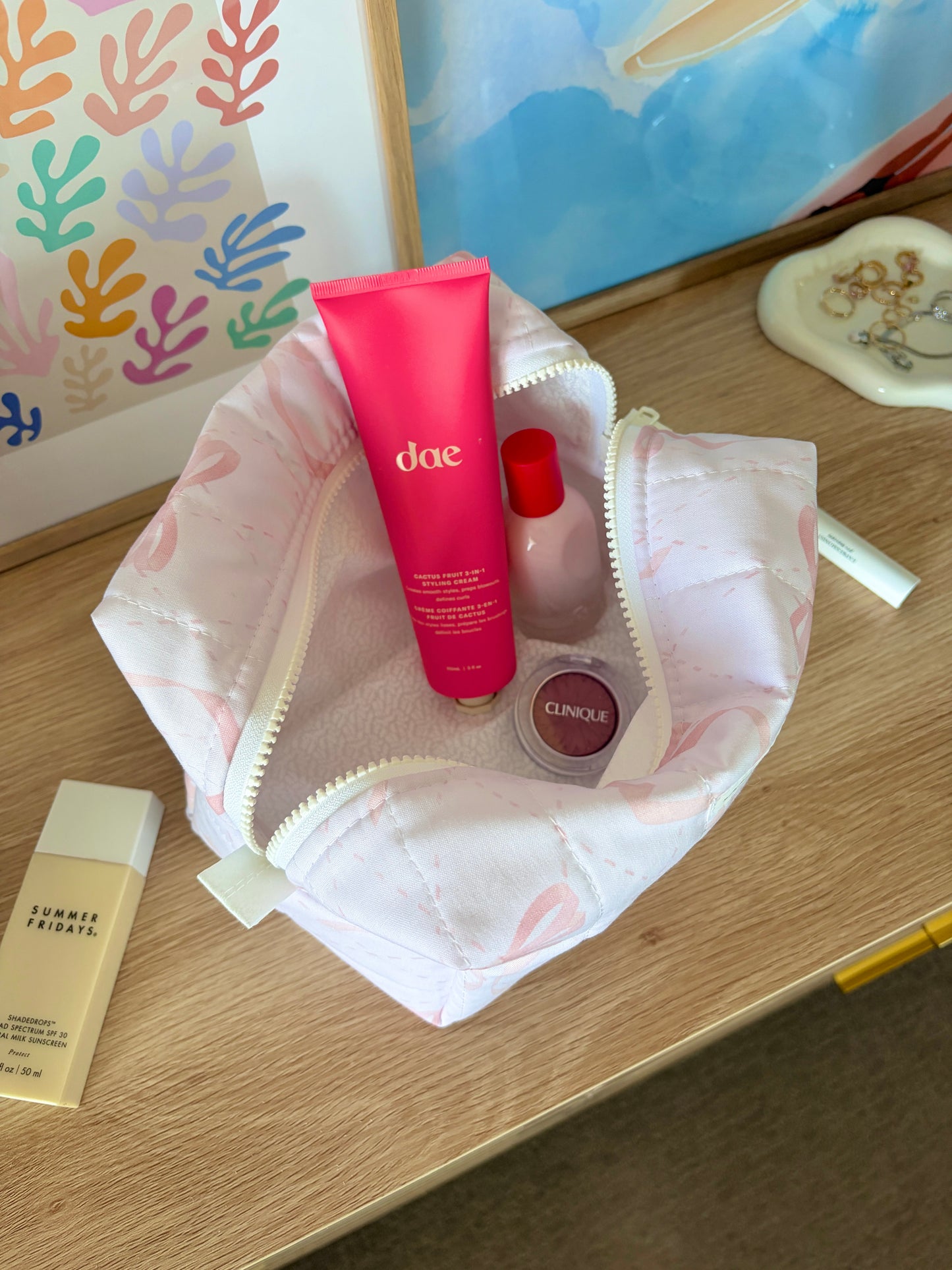 Large Pink Bow Large Makeup Bag