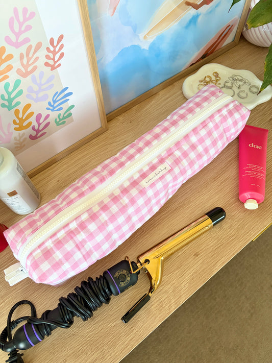 Pink Gingham Medium Hair Tools Bag