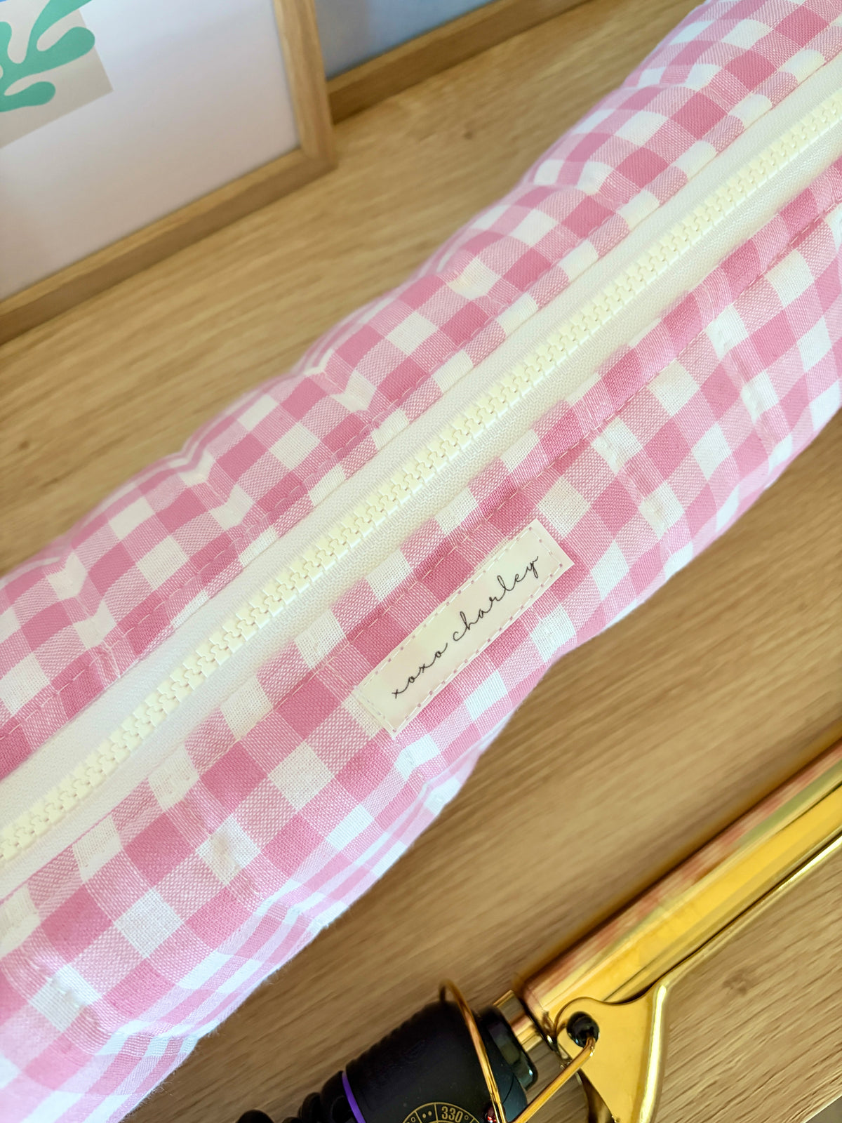 Pink Gingham Medium Hair Tools Bag