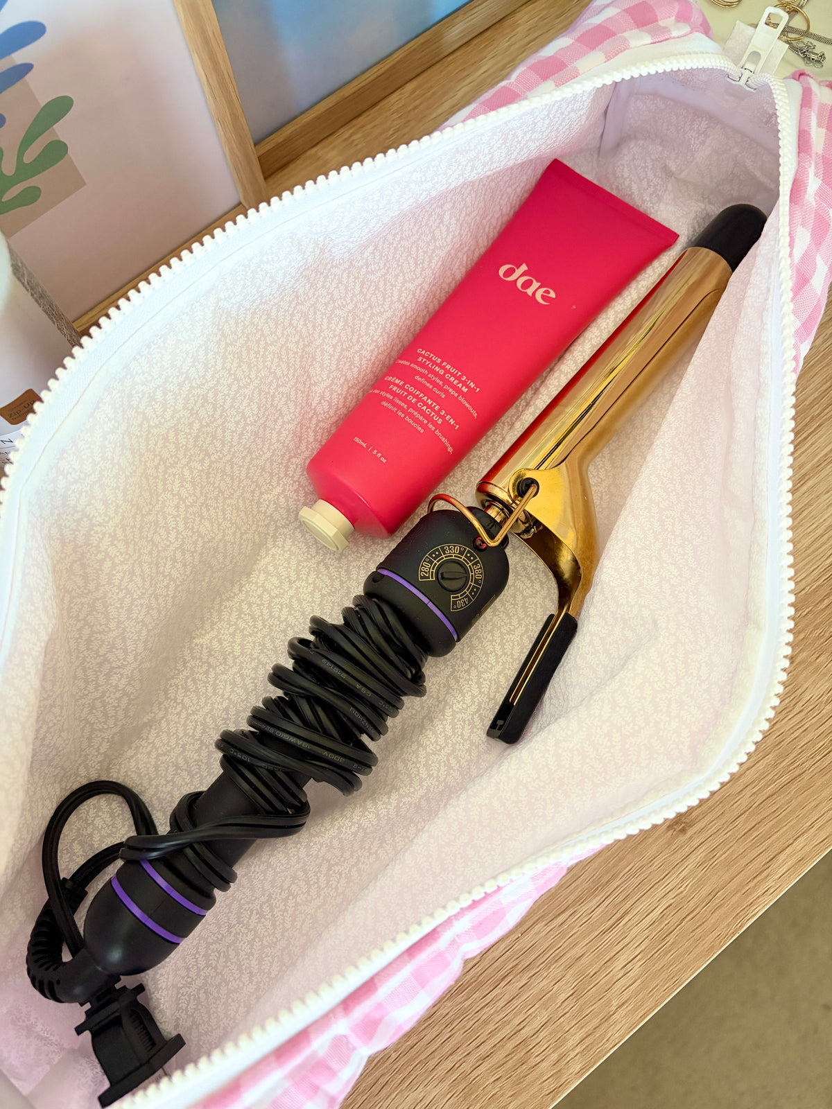 Pink Gingham Medium Hair Tools Bag