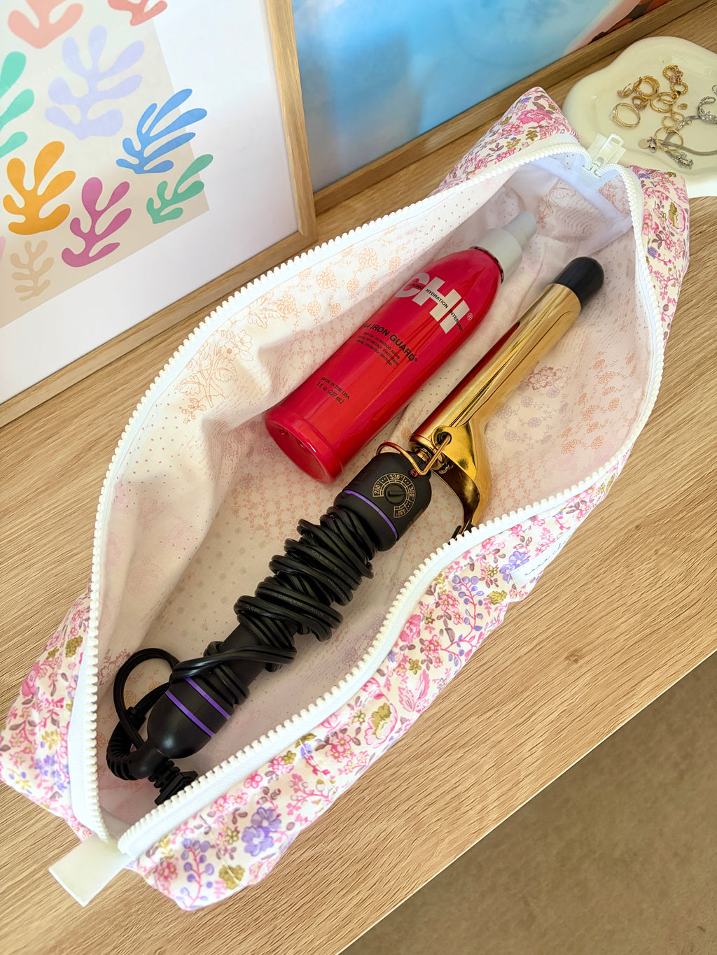 Ditsy Picnic Pink Medium Hair Tools Bag