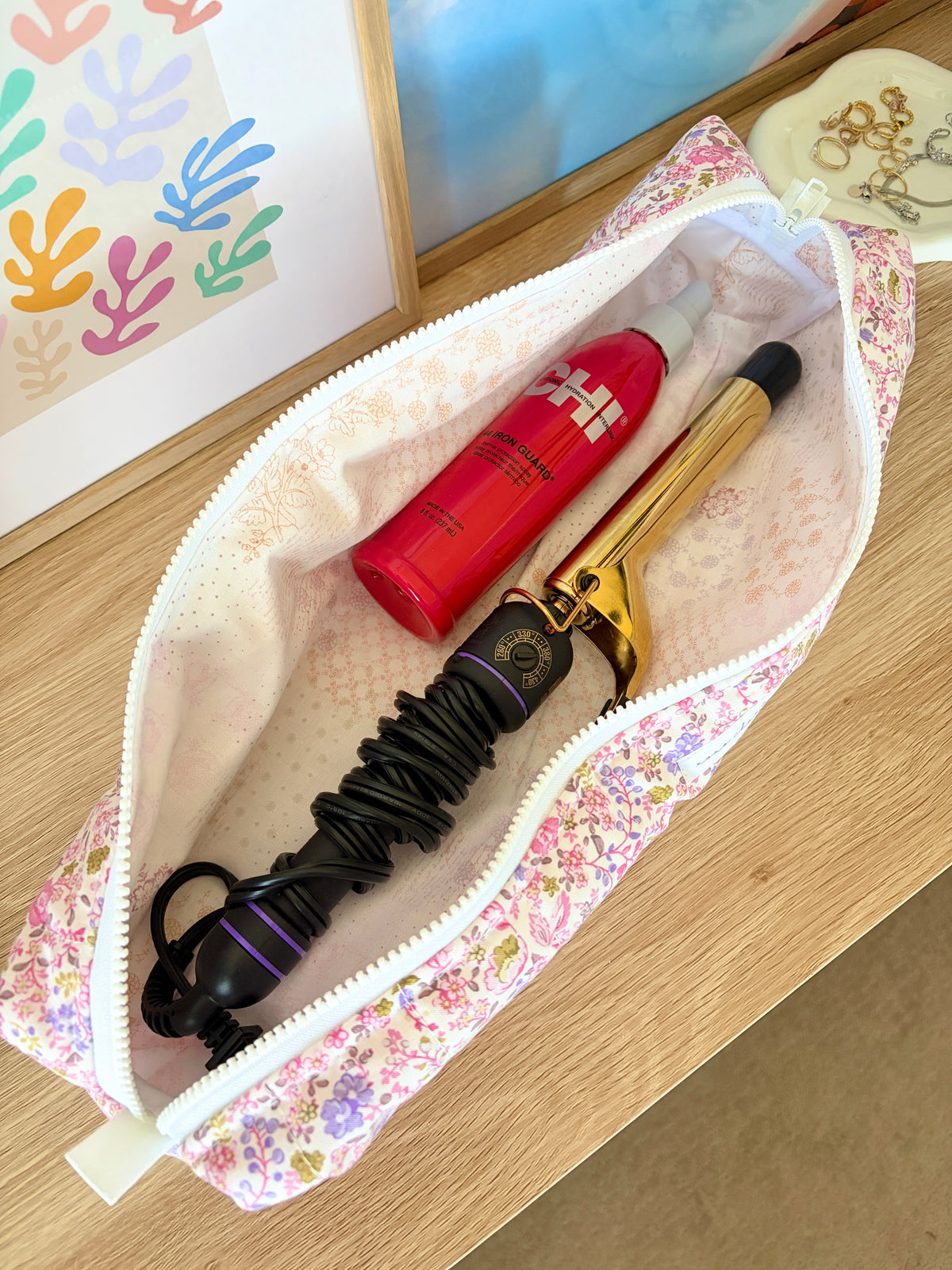 Ditsy Picnic Pink Medium Hair Tools Bag