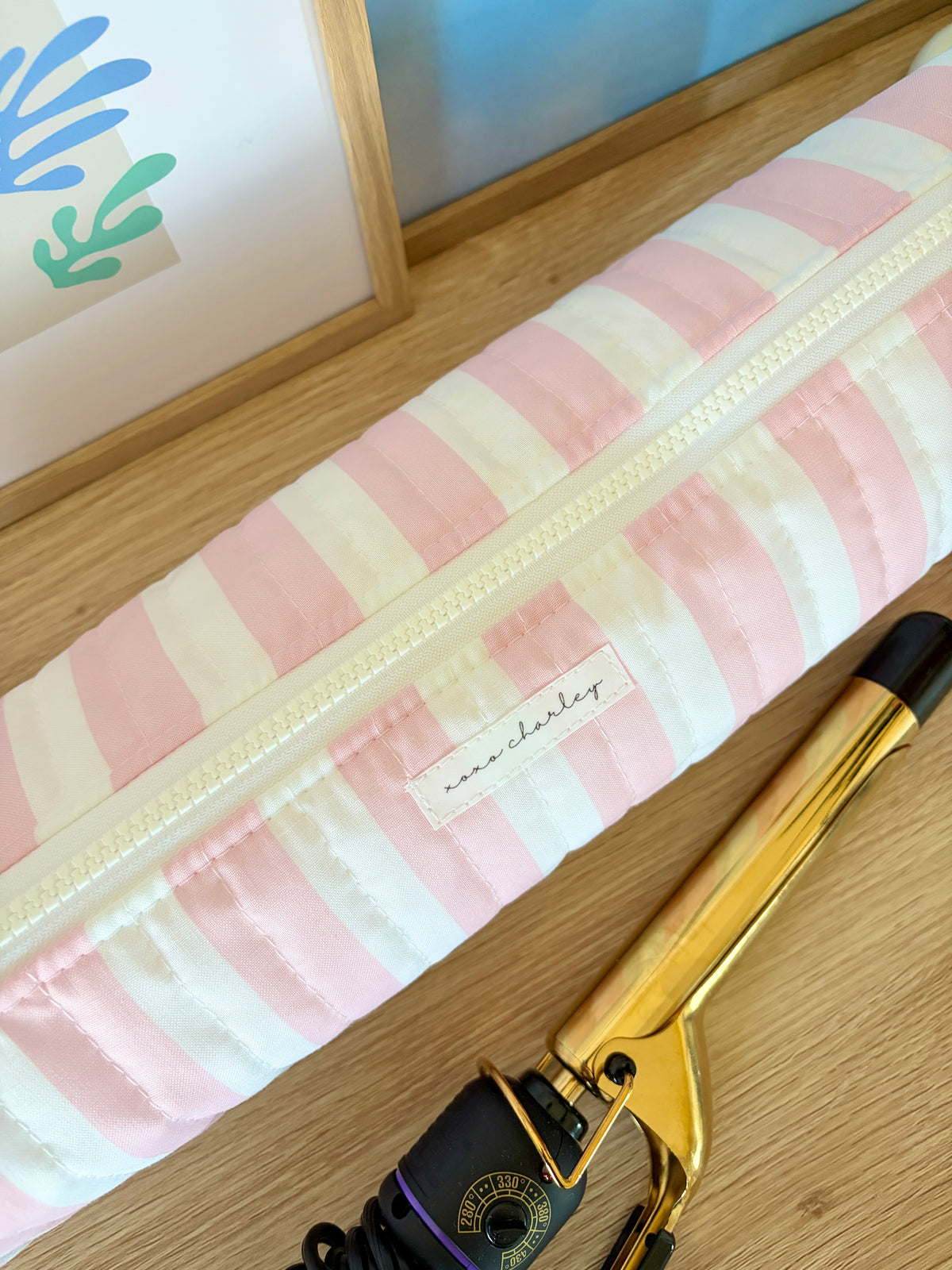 Pink & White Stripe Medium Hair Tools Bag