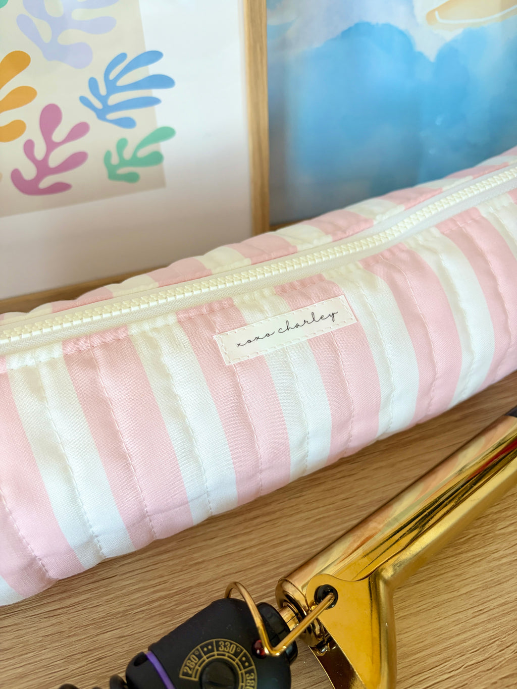 Pink & White Stripe Medium Hair Tools Bag