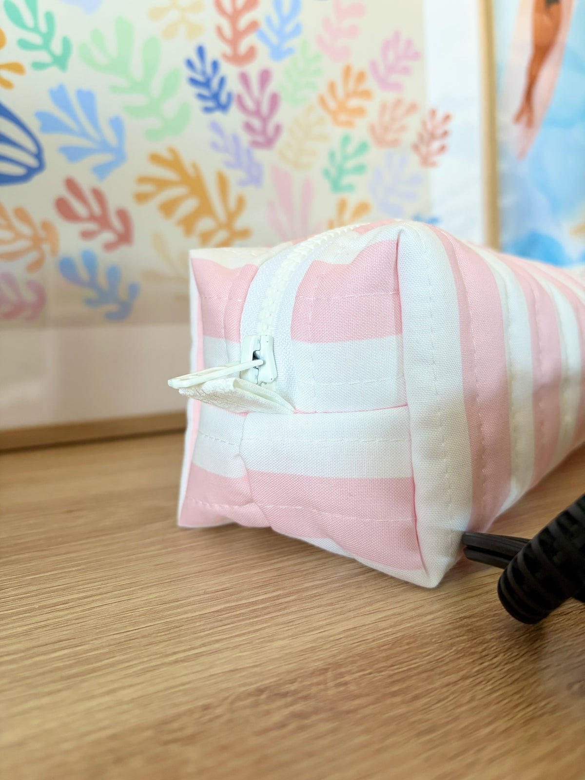 Pink & White Stripe Medium Hair Tools Bag