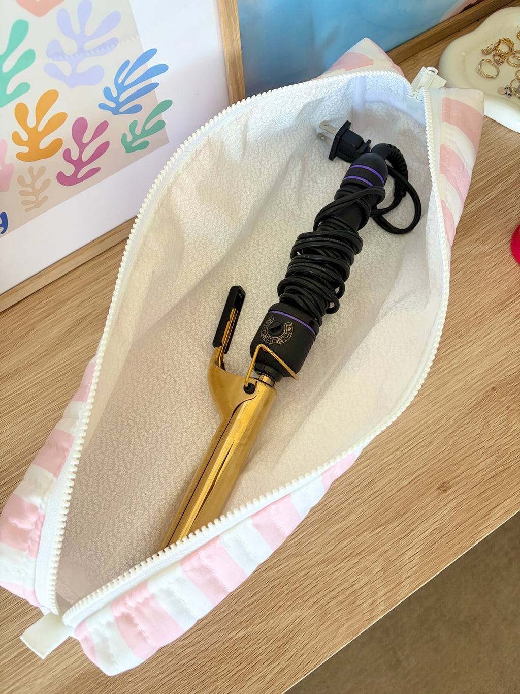 Pink & White Stripe Medium Hair Tools Bag