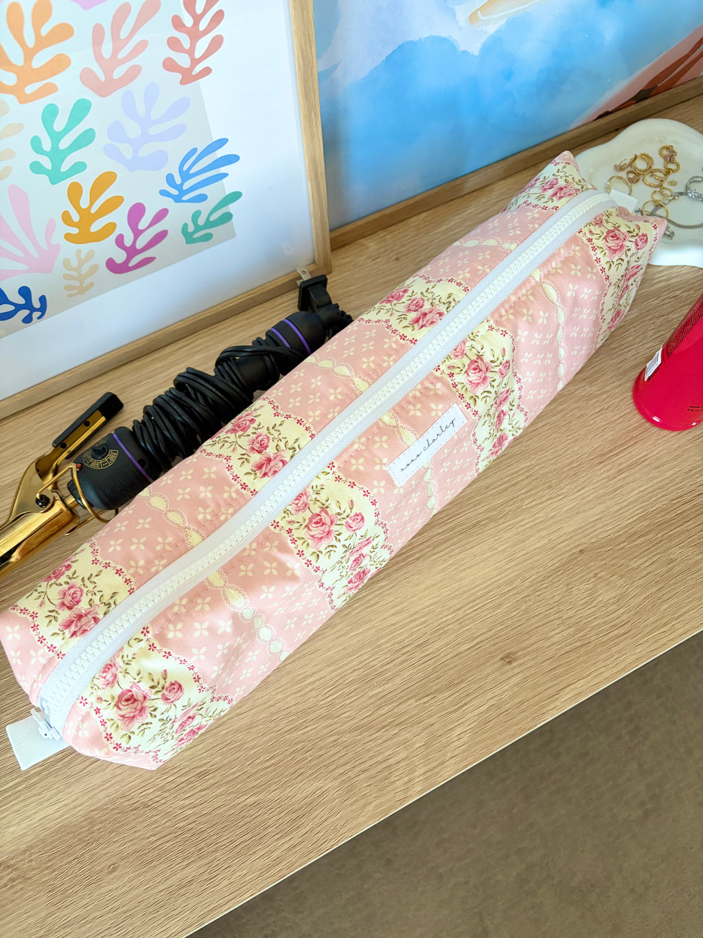 Pink & Yellow Floral Medium Hair Tools Bag