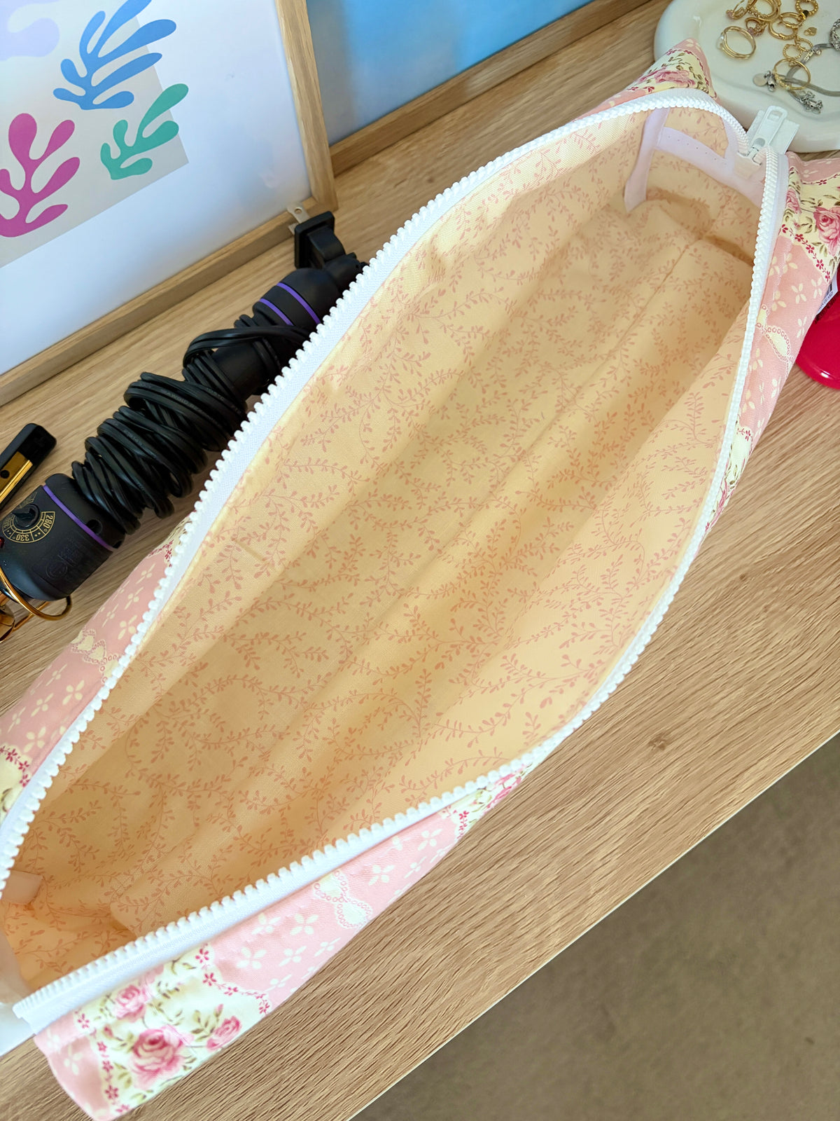 Pink & Yellow Floral Medium Hair Tools Bag