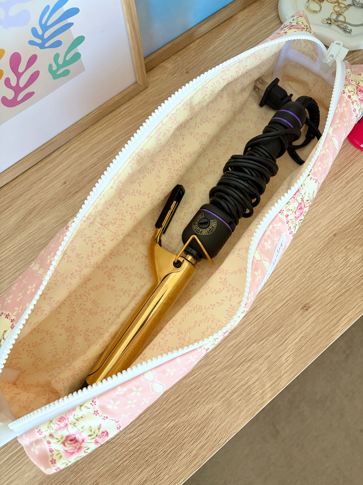 Pink & Yellow Floral Medium Hair Tools Bag