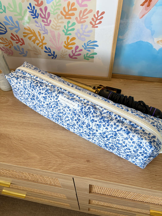 Royal Blue Floral Medium Hair Tools Bag