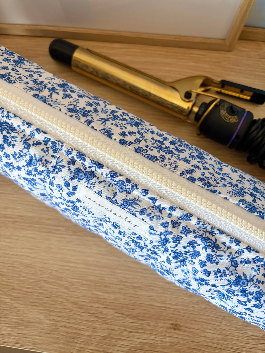 Royal Blue Floral Medium Hair Tools Bag