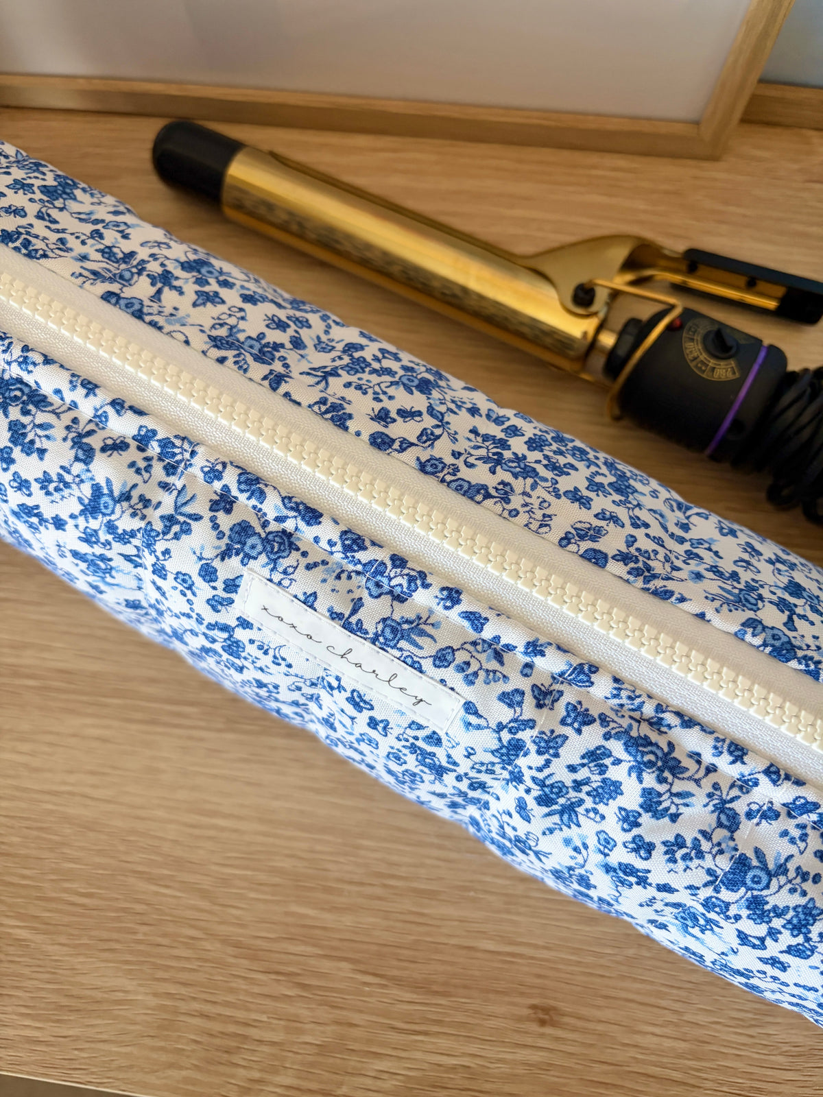 Royal Blue Floral Medium Hair Tools Bag