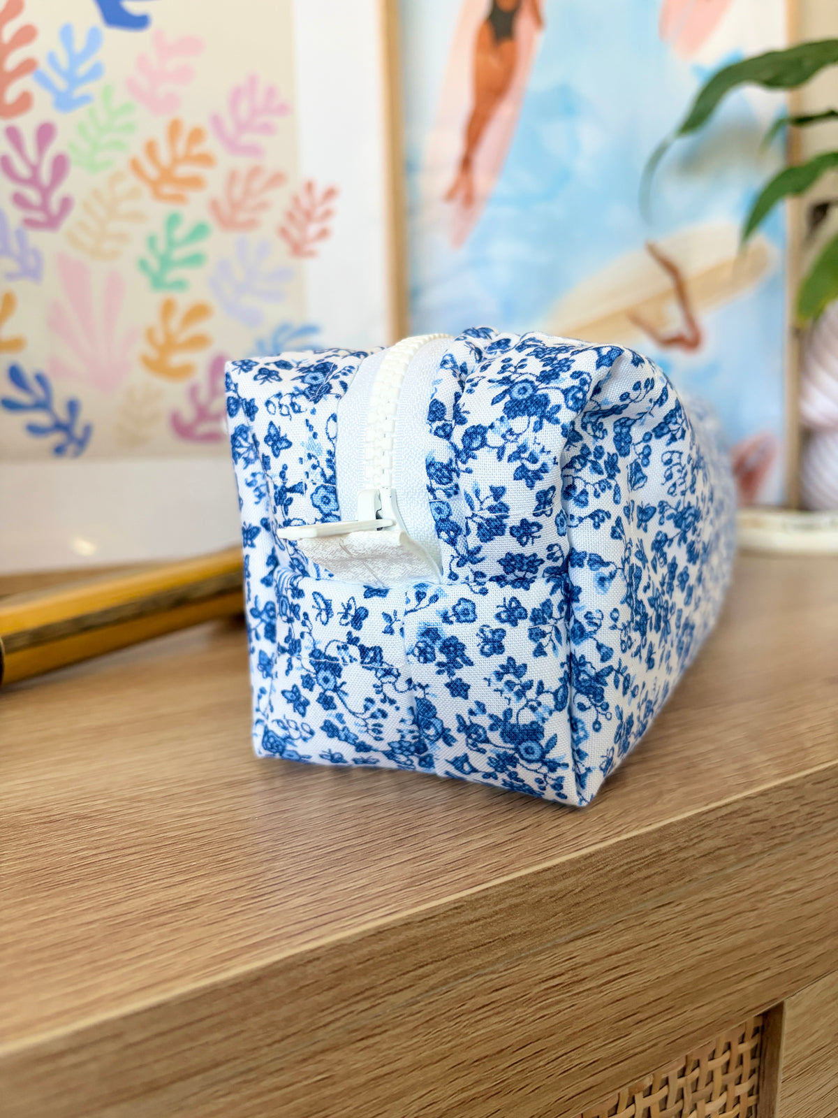 Royal Blue Floral Medium Hair Tools Bag
