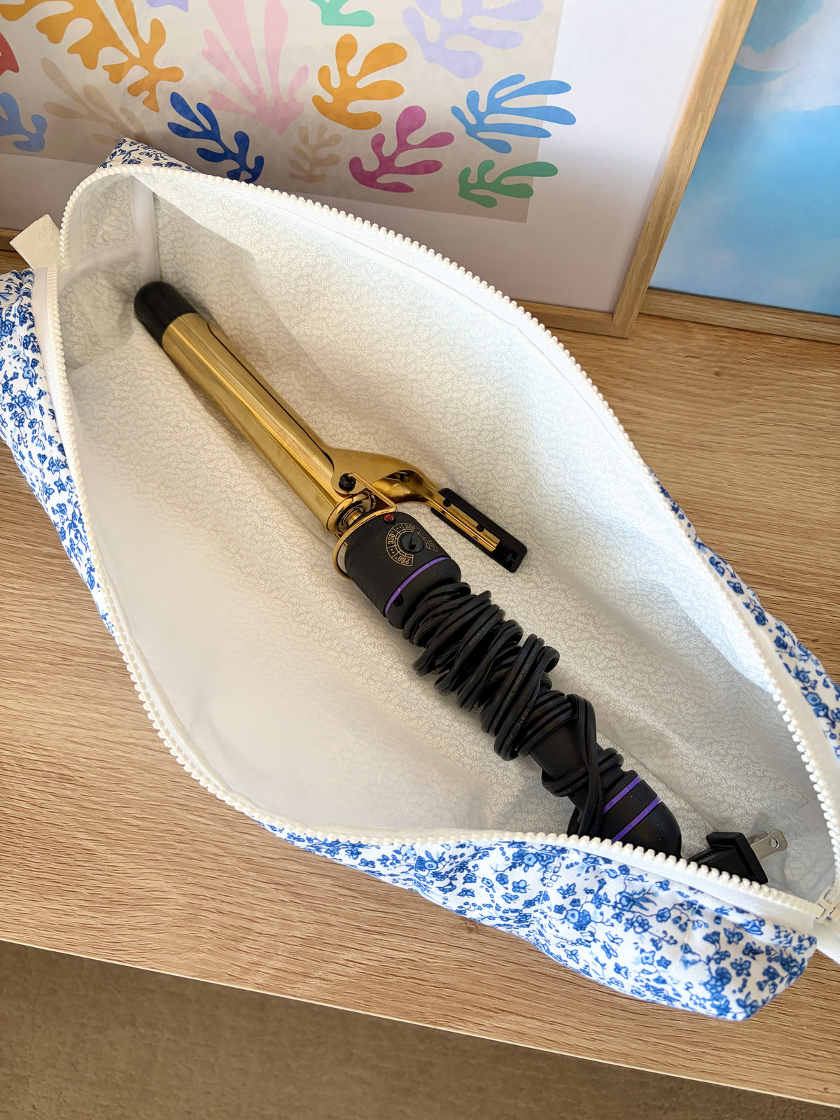 Royal Blue Floral Medium Hair Tools Bag