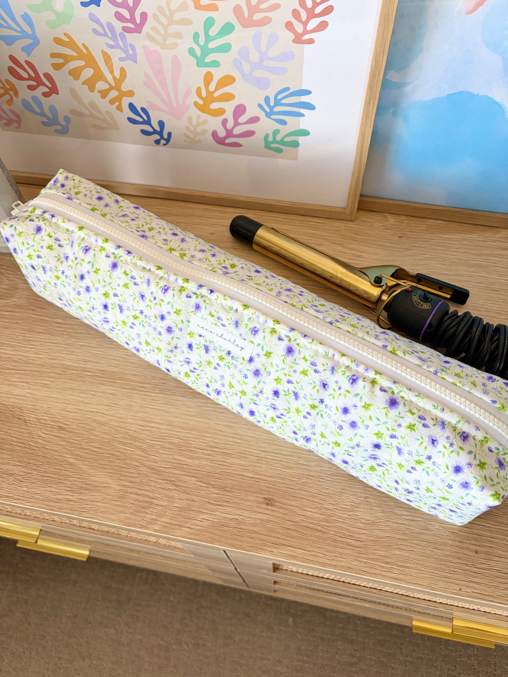 Purple Floral Medium Hair Tools Bag